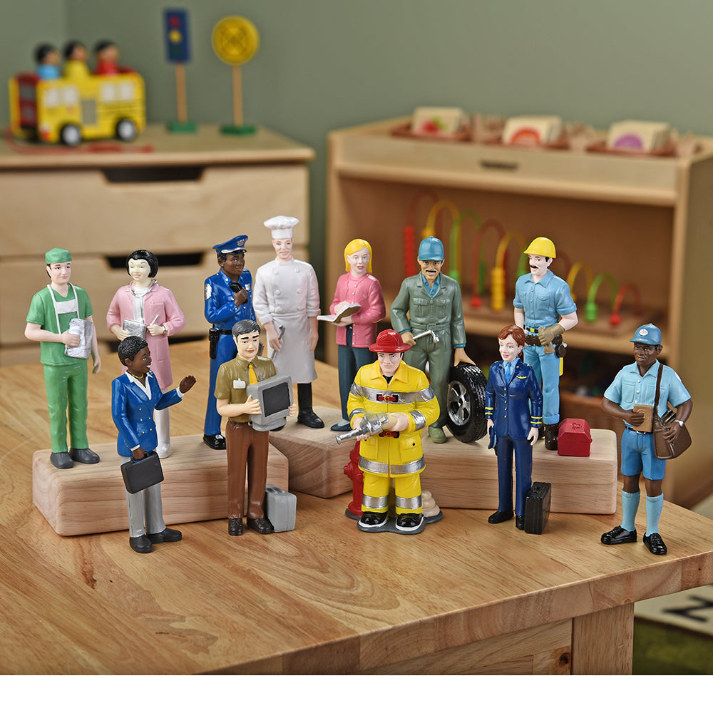 Pretend Professionals Career Figurine Set | 12 Realistic Vinyl Occupation Toys for Block Play