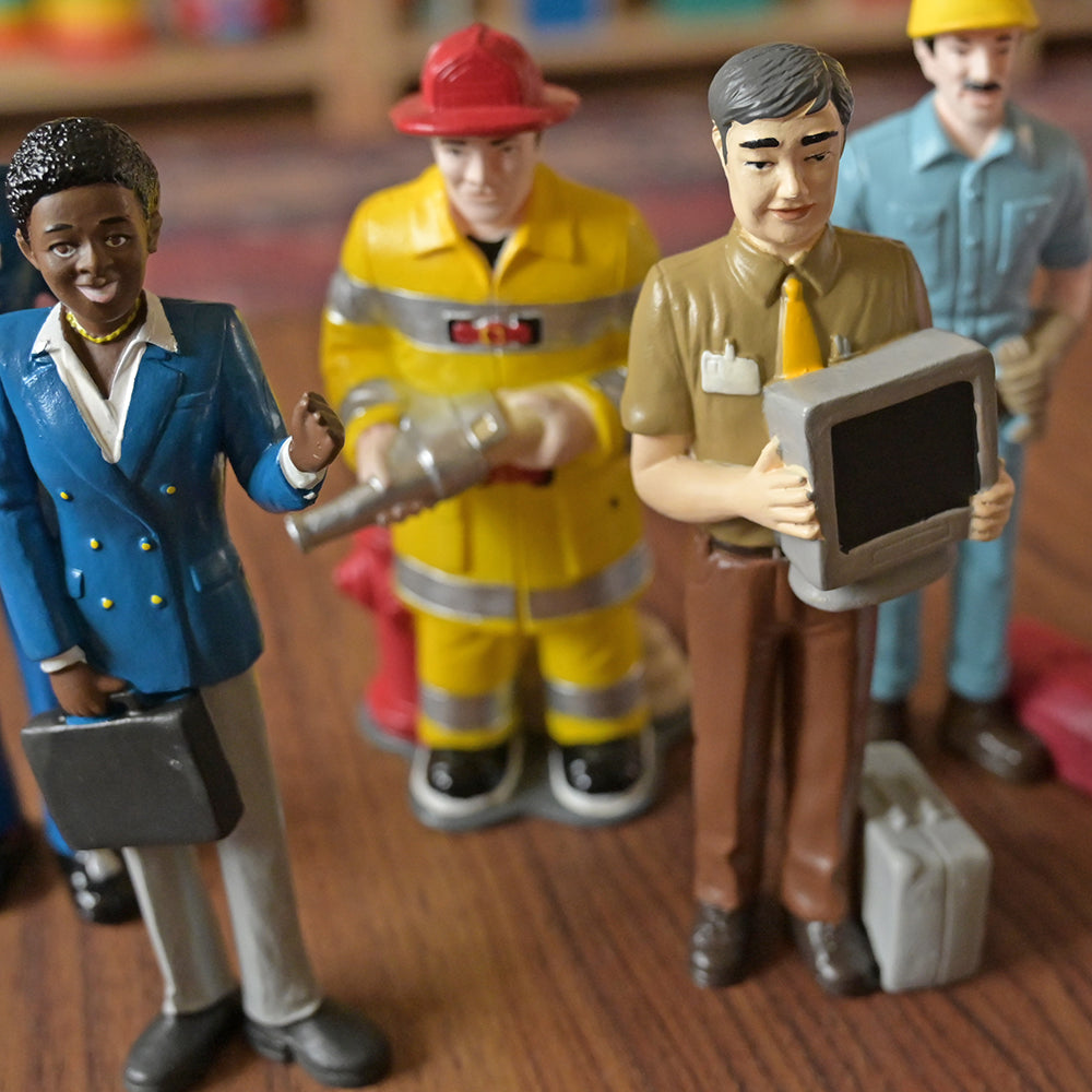 Close-up of Pretend Professionals Career Figurine Set in the classroom