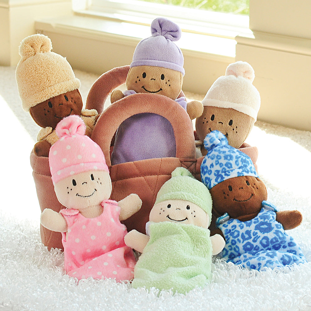 Basket of Babies 6 Soft Diverse 9 Dolls with Removable Dresses Take Along Basket for Nurturing Play