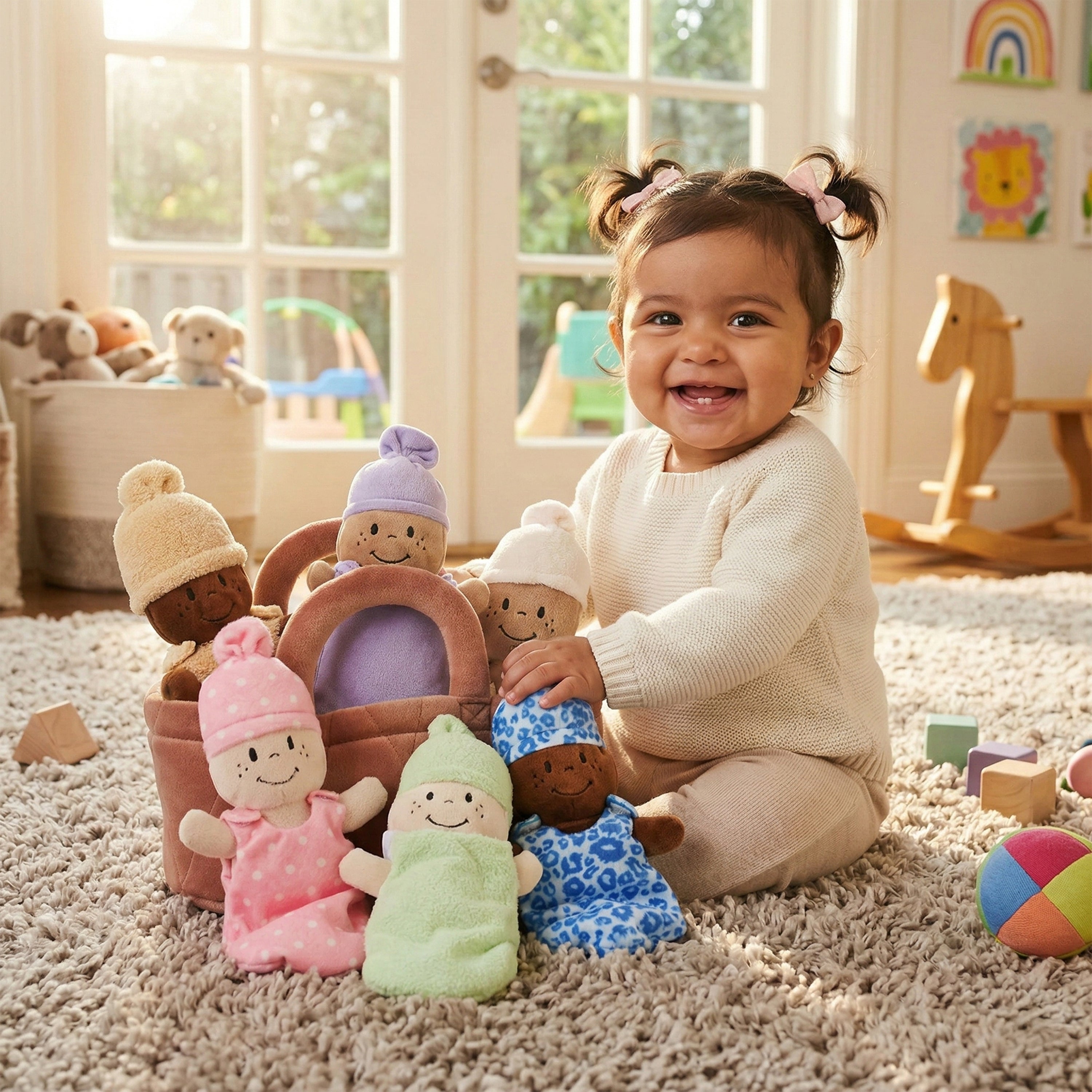 Basket of Babies | Six Soft, Diverse Dolls with Removable Dresses & Take-Along Basket
