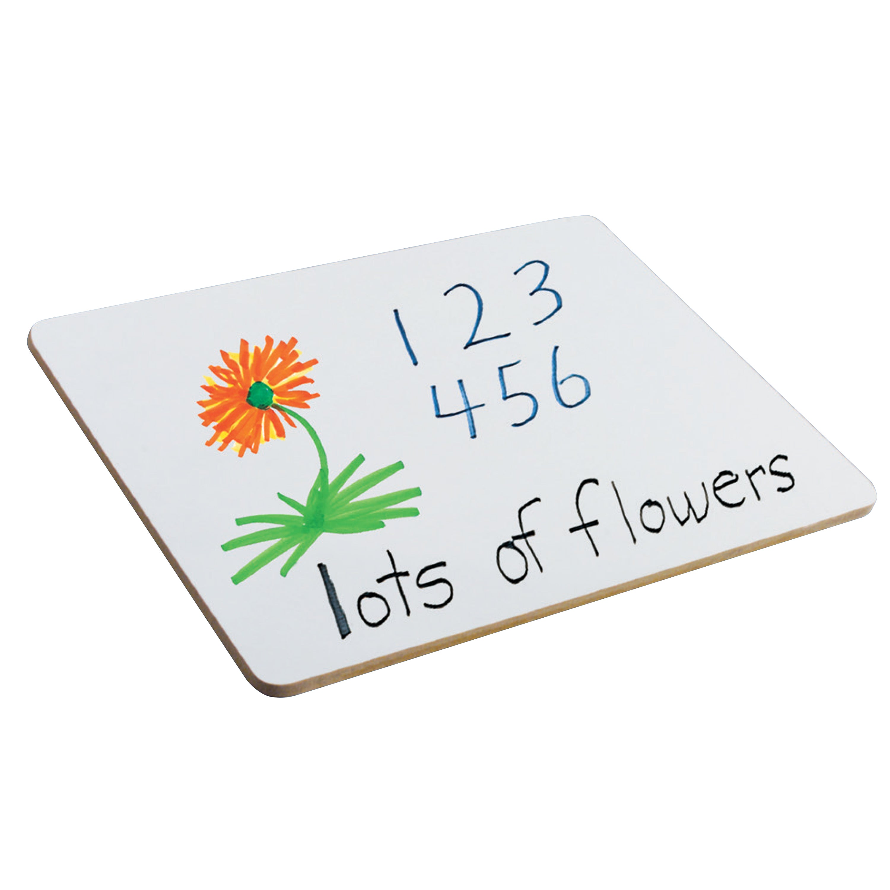White board with a drawing of a flower and numbers on a white background