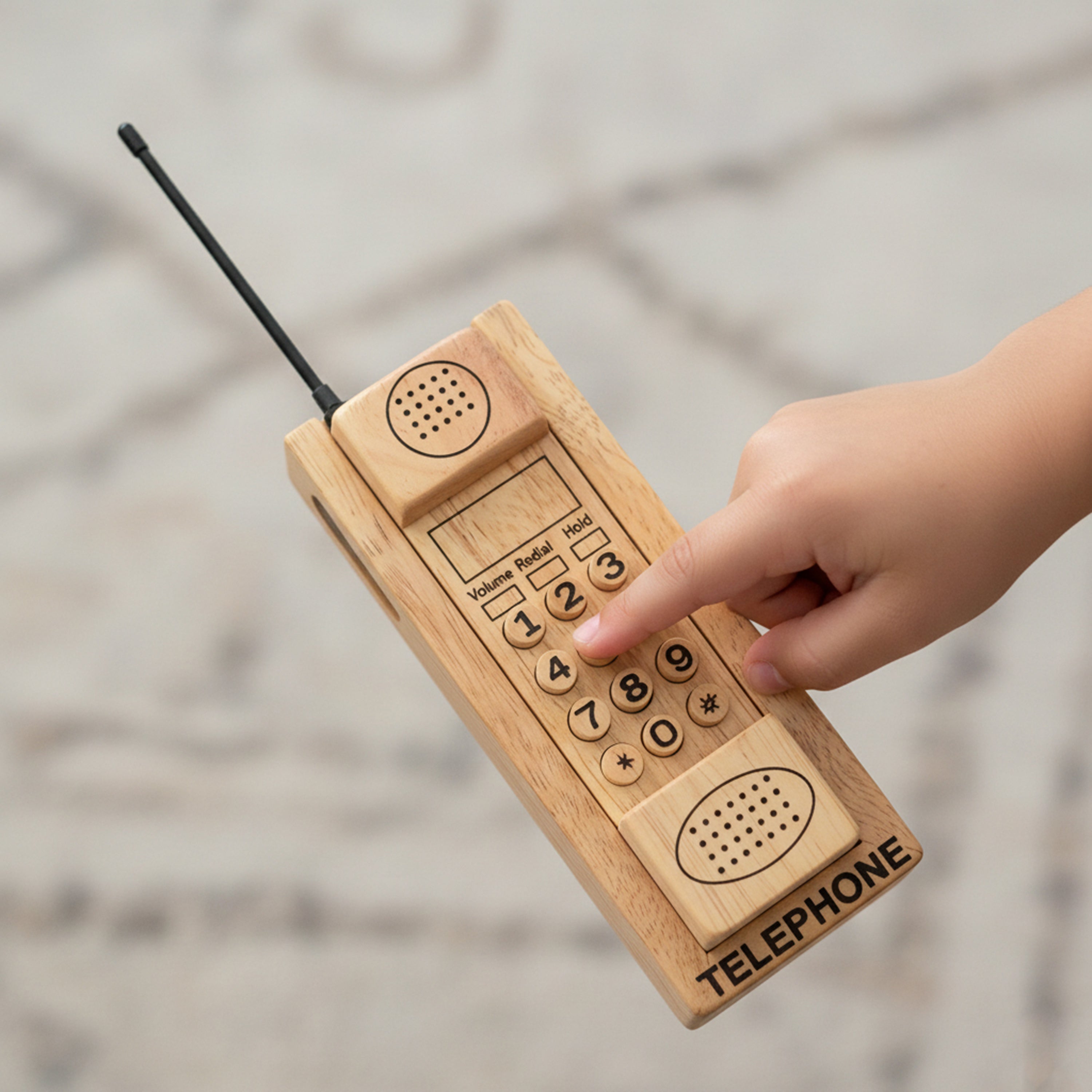 Montessori Wooden Push Button Toy Phone | Vintage Pretend Play Handset