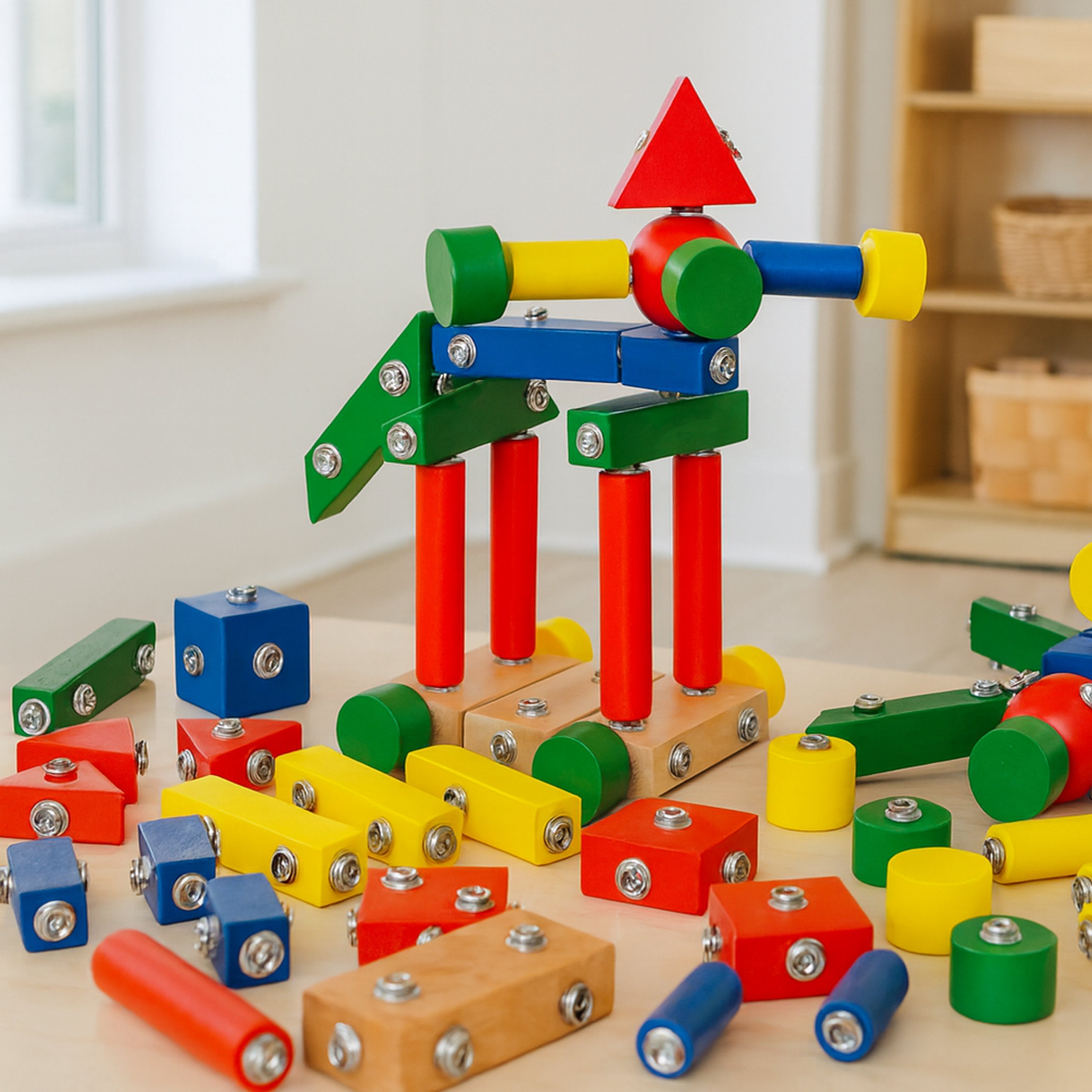 Snap-N-Play Wooden Building Set | 65-Piece Connectable Blocks