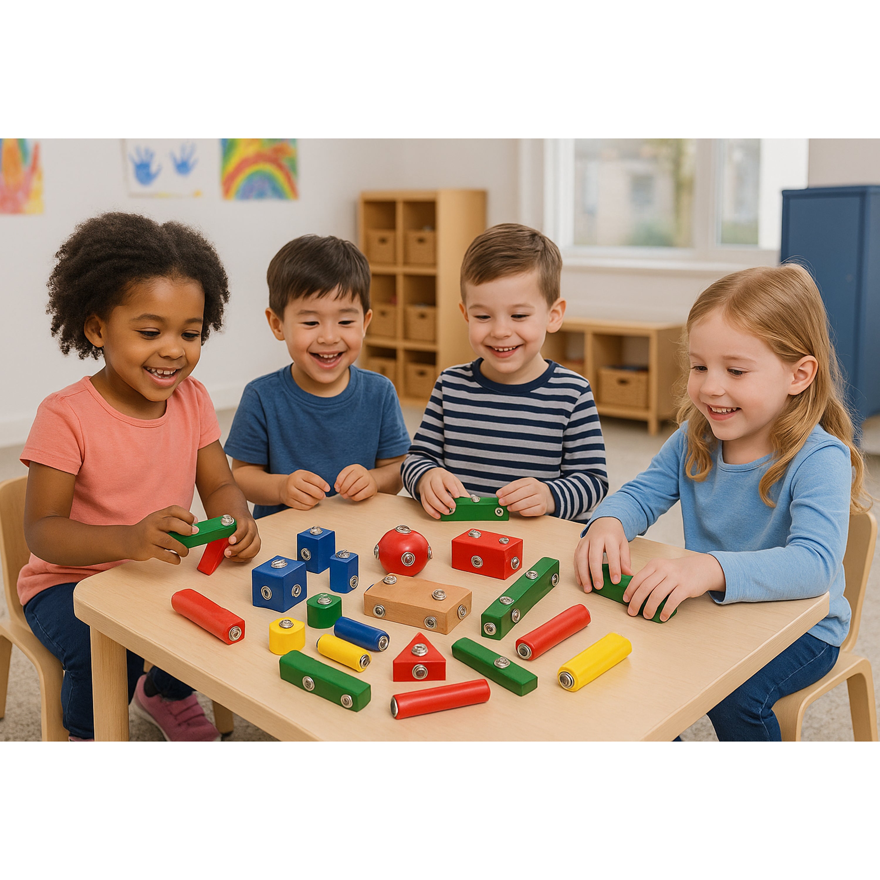 Snap-N-Play Wooden Building Set | 65-Piece Connectable Blocks