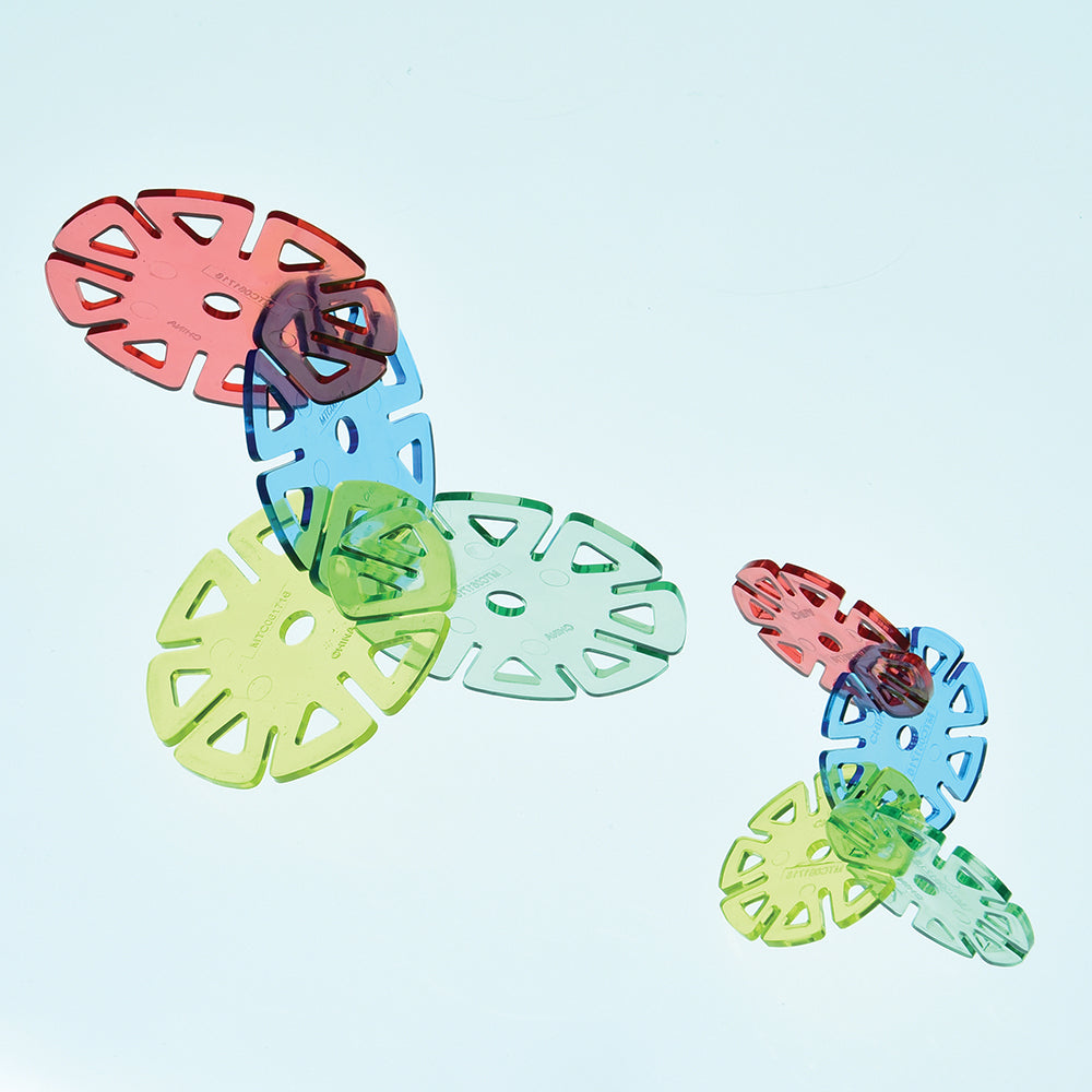 Colorful discs connected together on a white background
