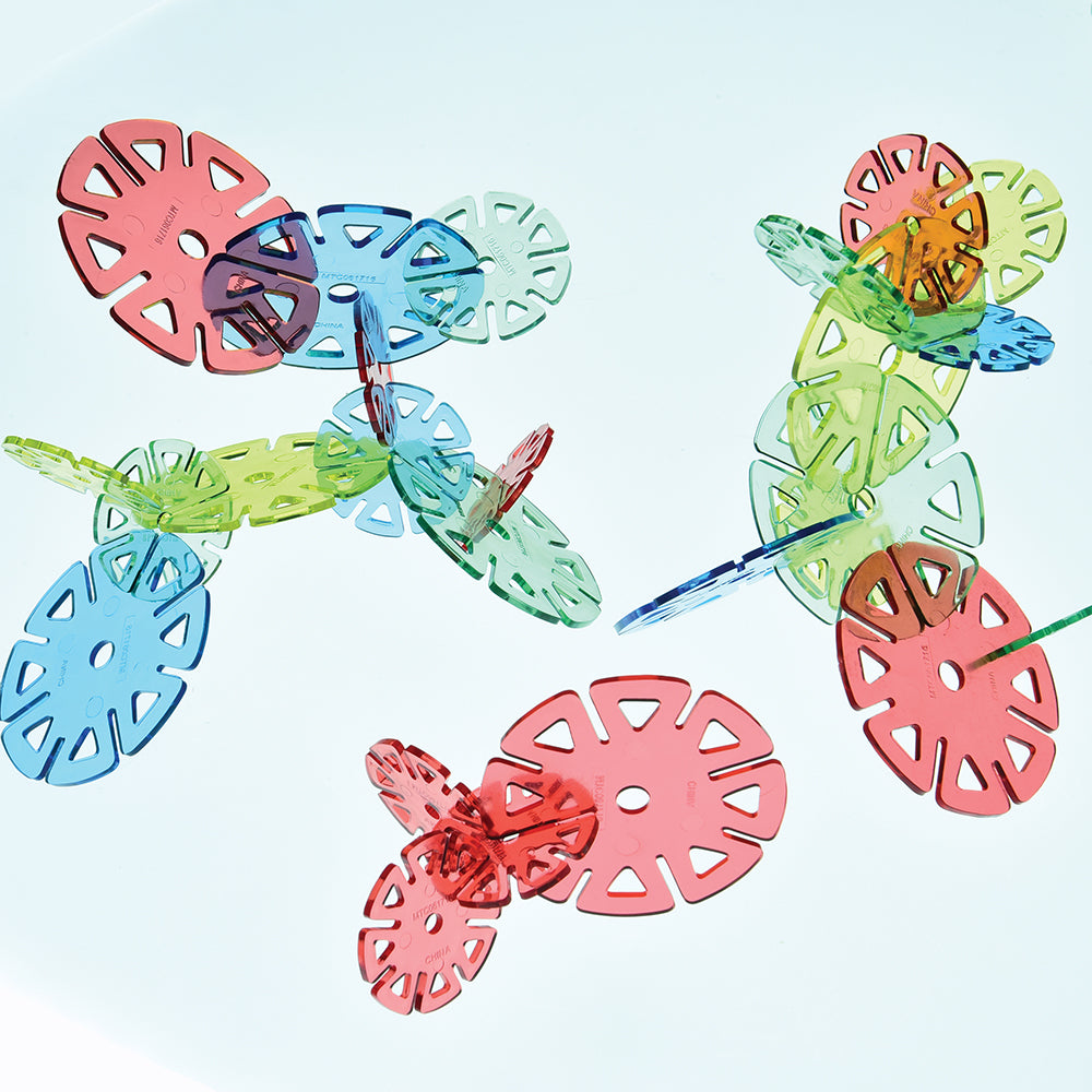 Colorful translucent geometric connecting discs on white background