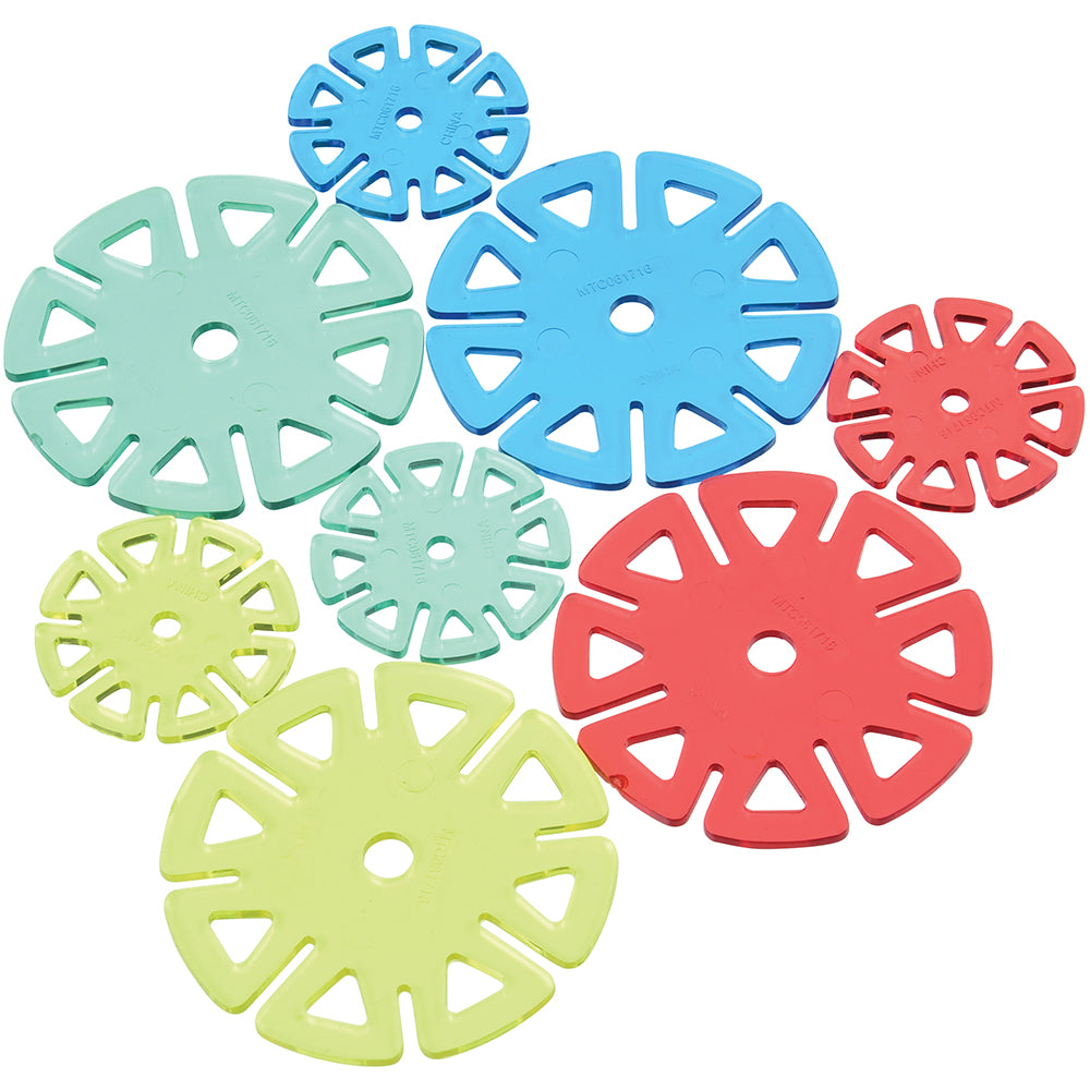 Colorful translucent geometric connecting discs on white background