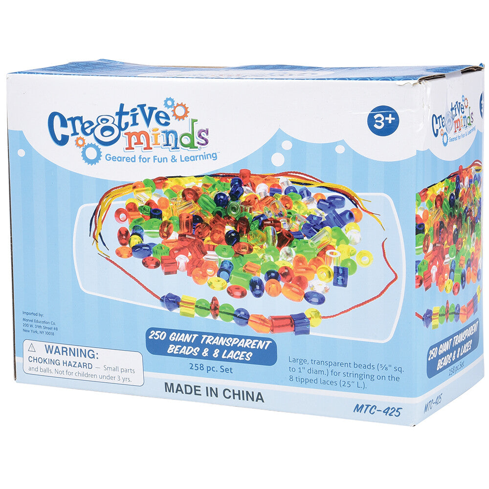 250 Giant Transparent Beads with 8 Laces Packaging