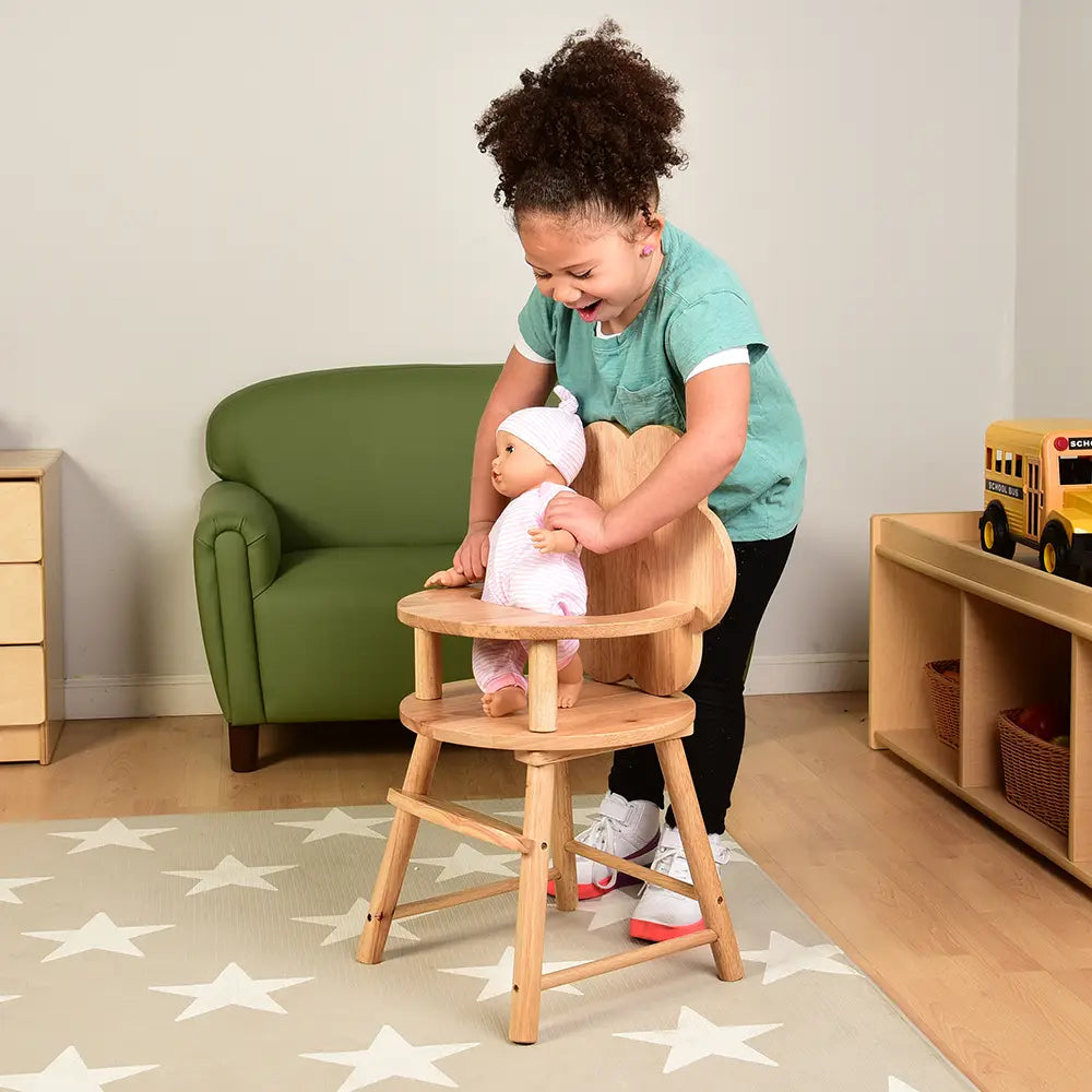 Hardwood Doll High Chair with Scalloped Back in the Classroom