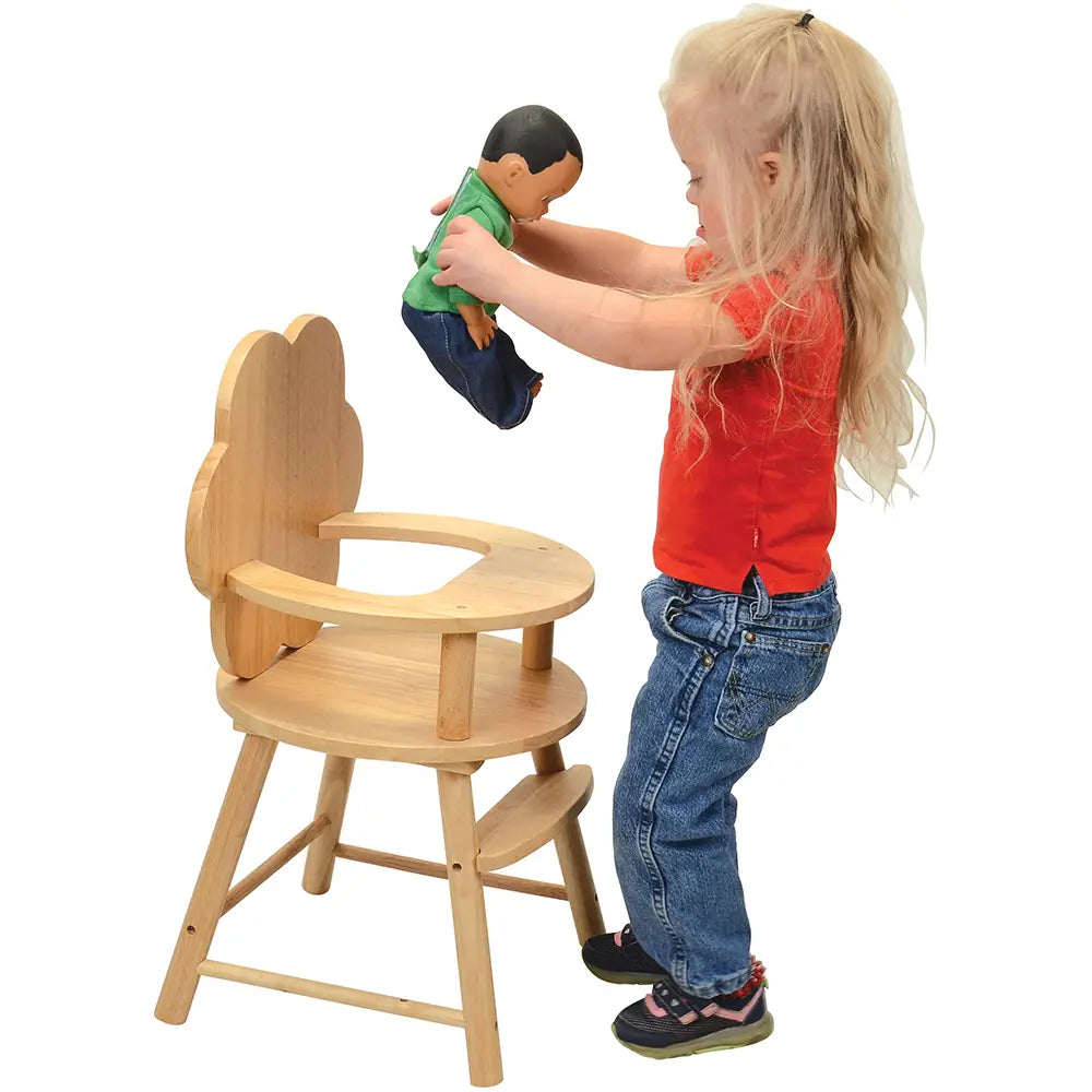 Playing with Hardwood Doll High Chair with Scalloped Back