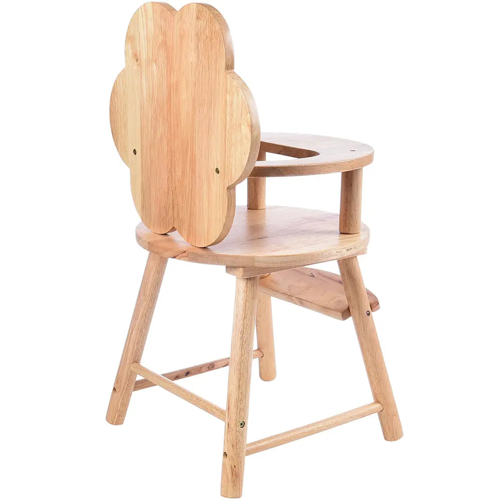 Back View of Hardwood Doll High Chair with Scalloped Back