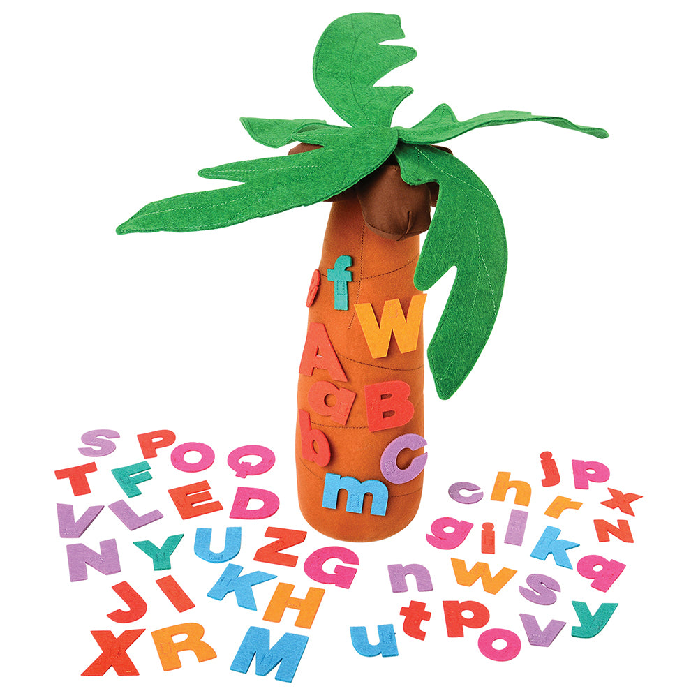A fabric tree playset with letters adhered to it, set against a white background, part of the Chicka Chicka Boom Boom series.