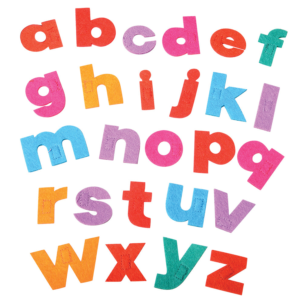 Lowercase felt letters on white background