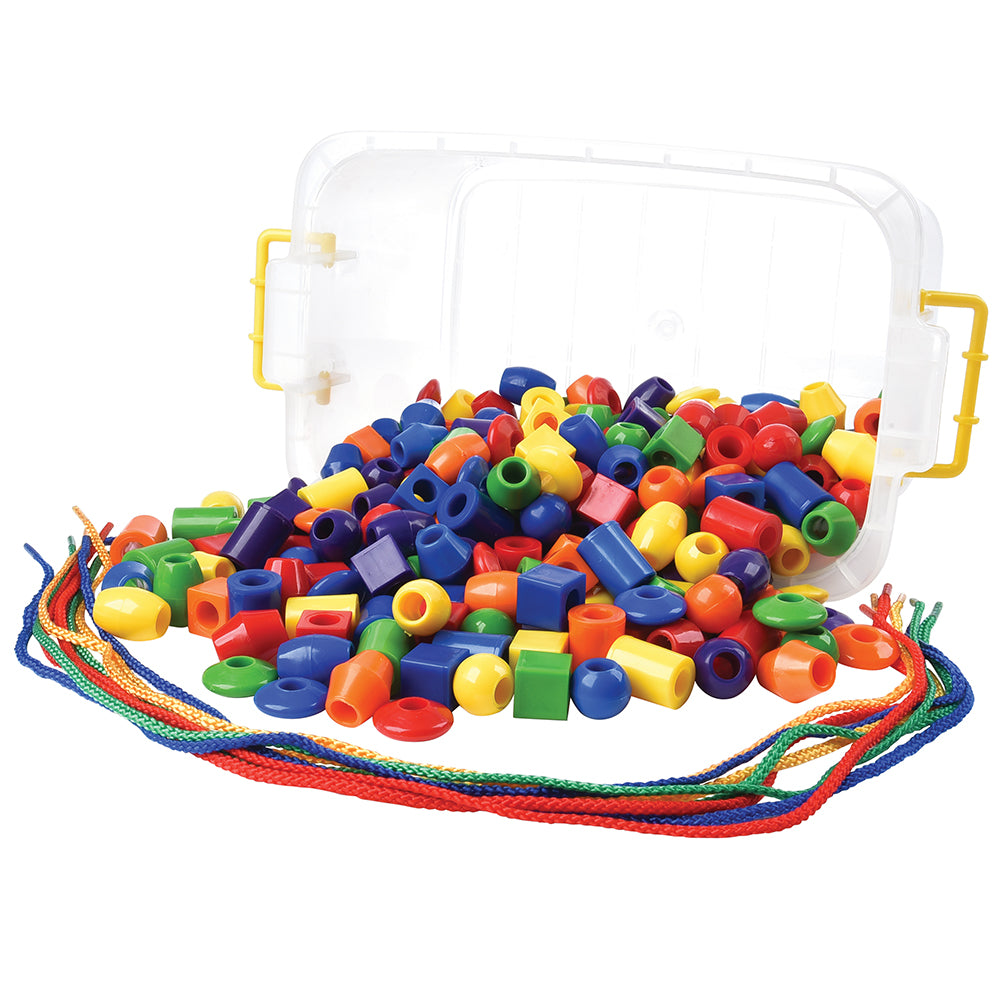 250 Jumbo Plastic Beads with 5 Tipped Lacing Cords with Storage Tub
