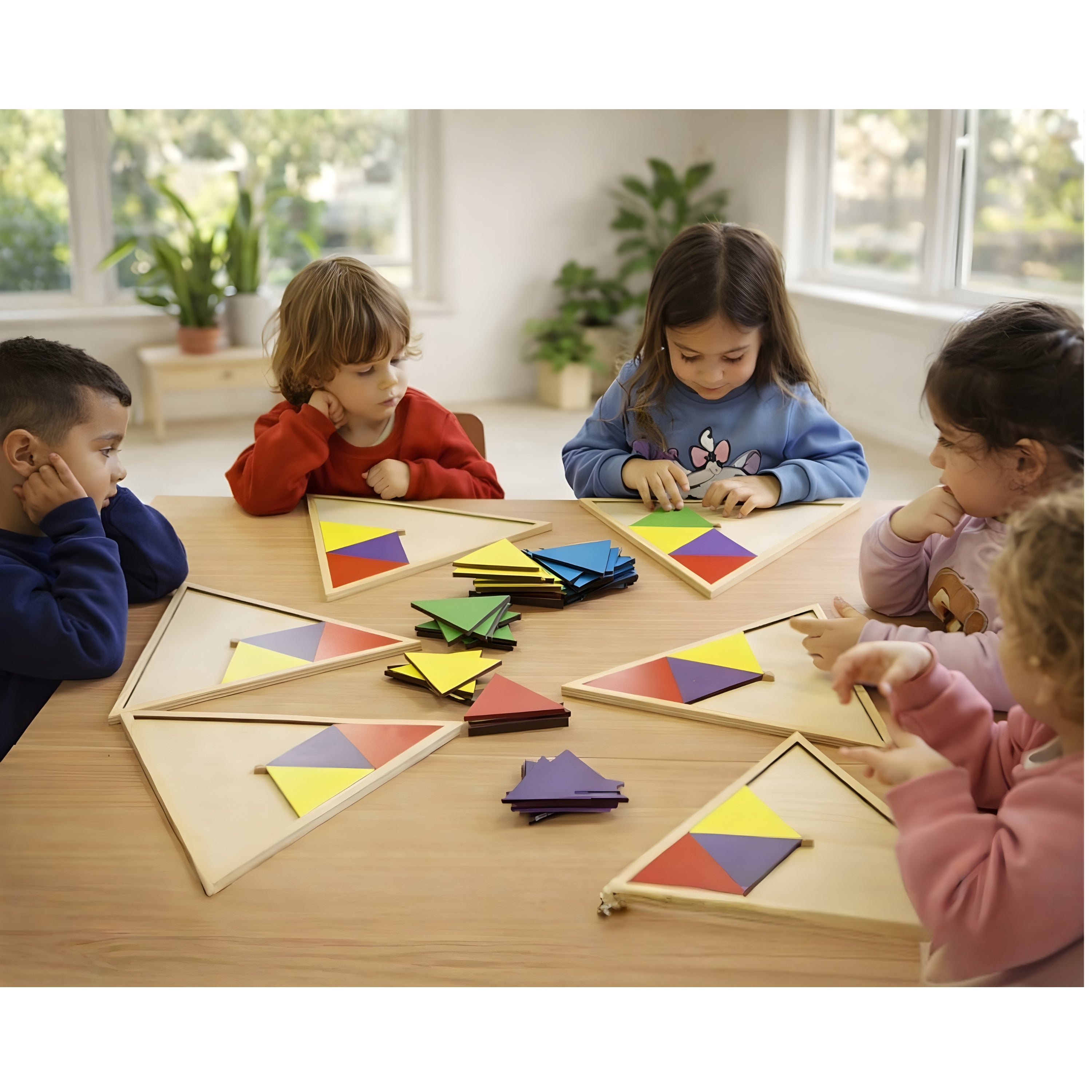 Wooden Geometry Puzzle Set – Tryangle Triangle Matching Game for Kids, STEM Shape Pattern Blocks with Cards, Ages 4+