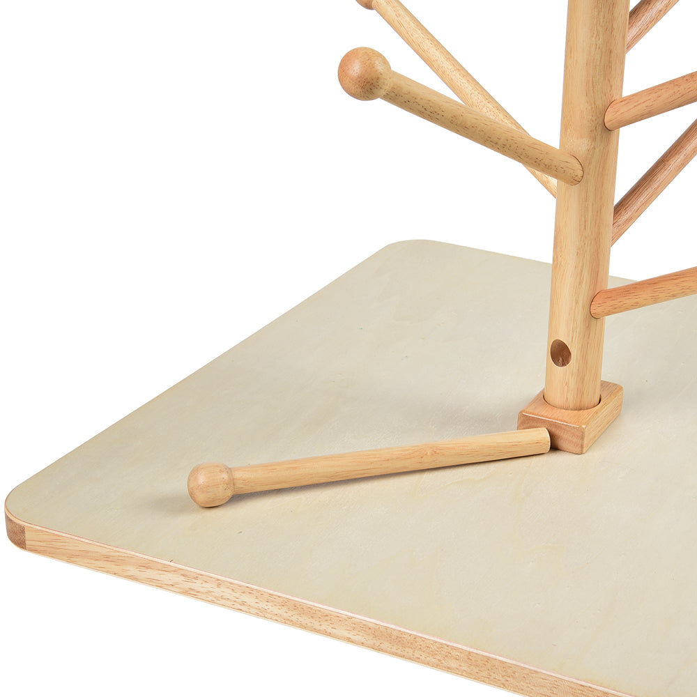 Close-up of Detachable Limbs on Adjustable Wooden Puppet Tree Display Stand