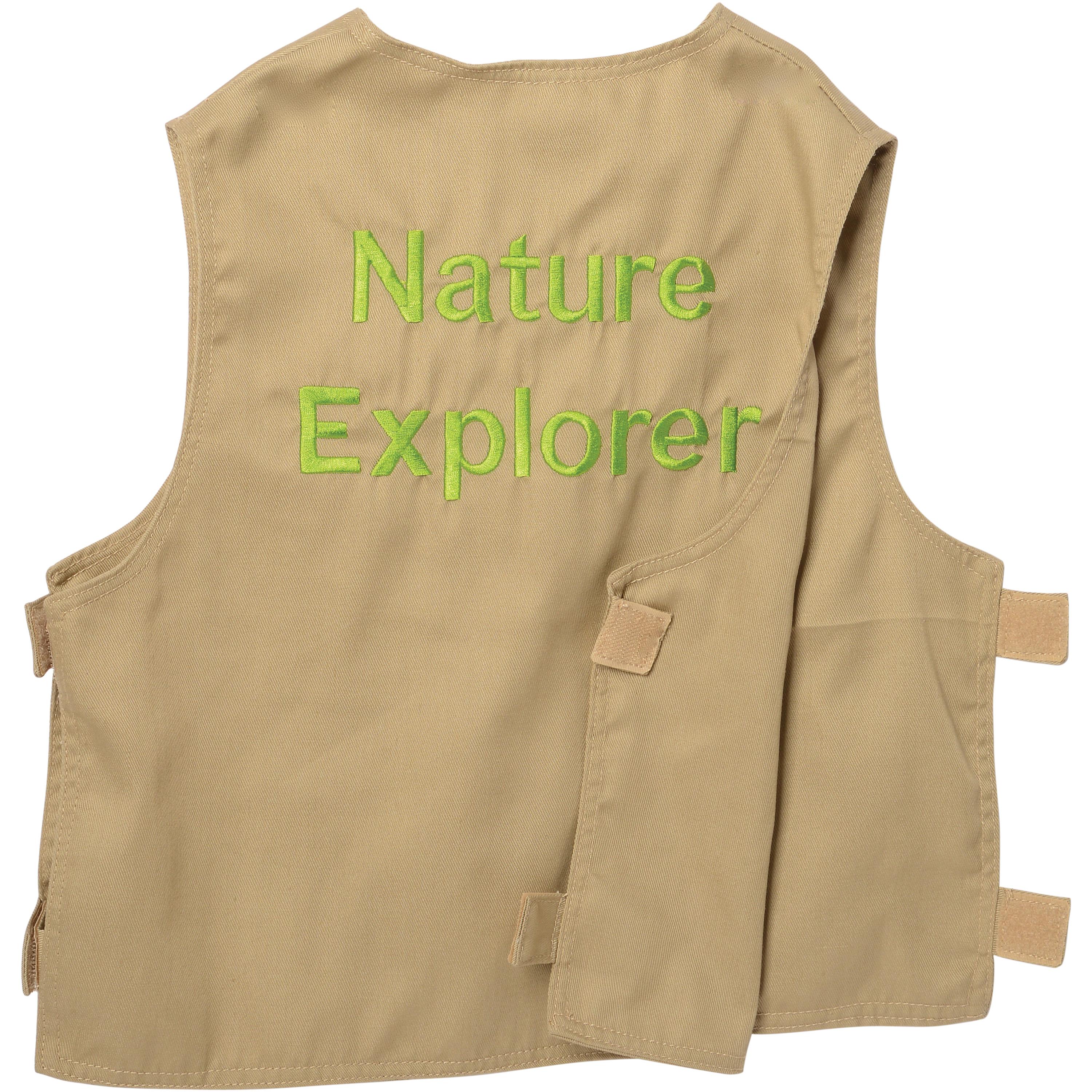 Beige vest with 'Nature Explorer' text on a white background