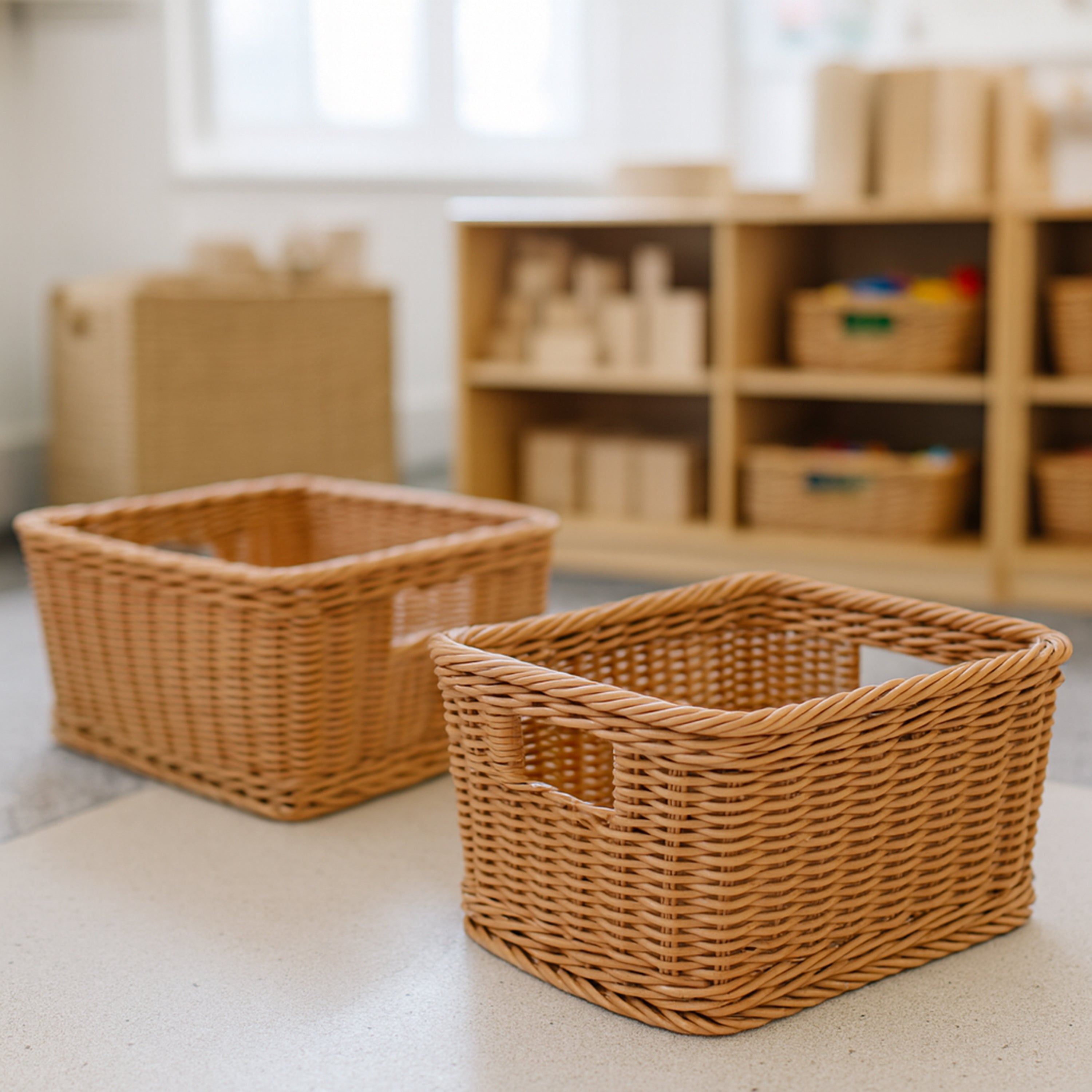 Rectangle Plastic Woven Basket/w Handles