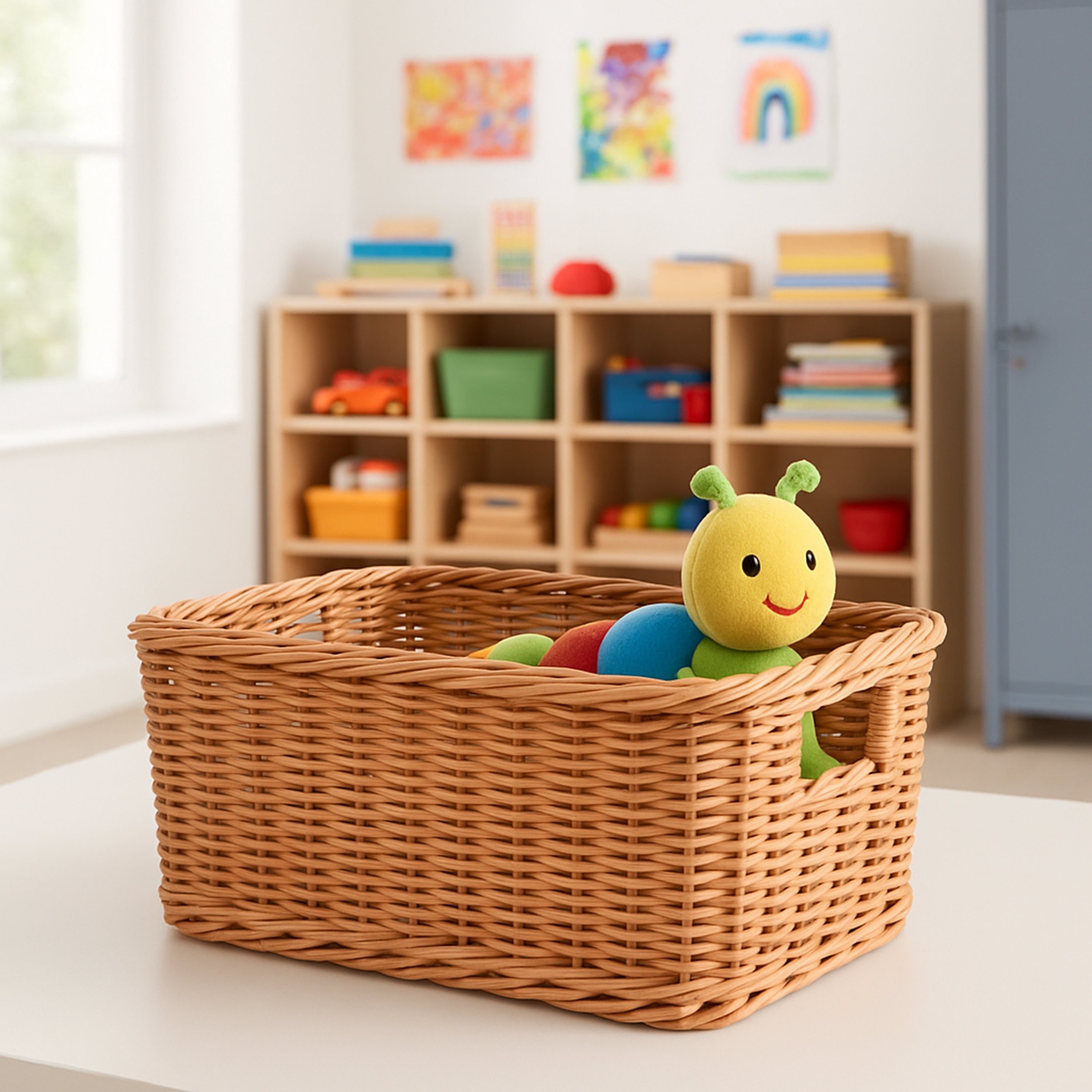 Rectangle Plastic Woven Basket/w Handles