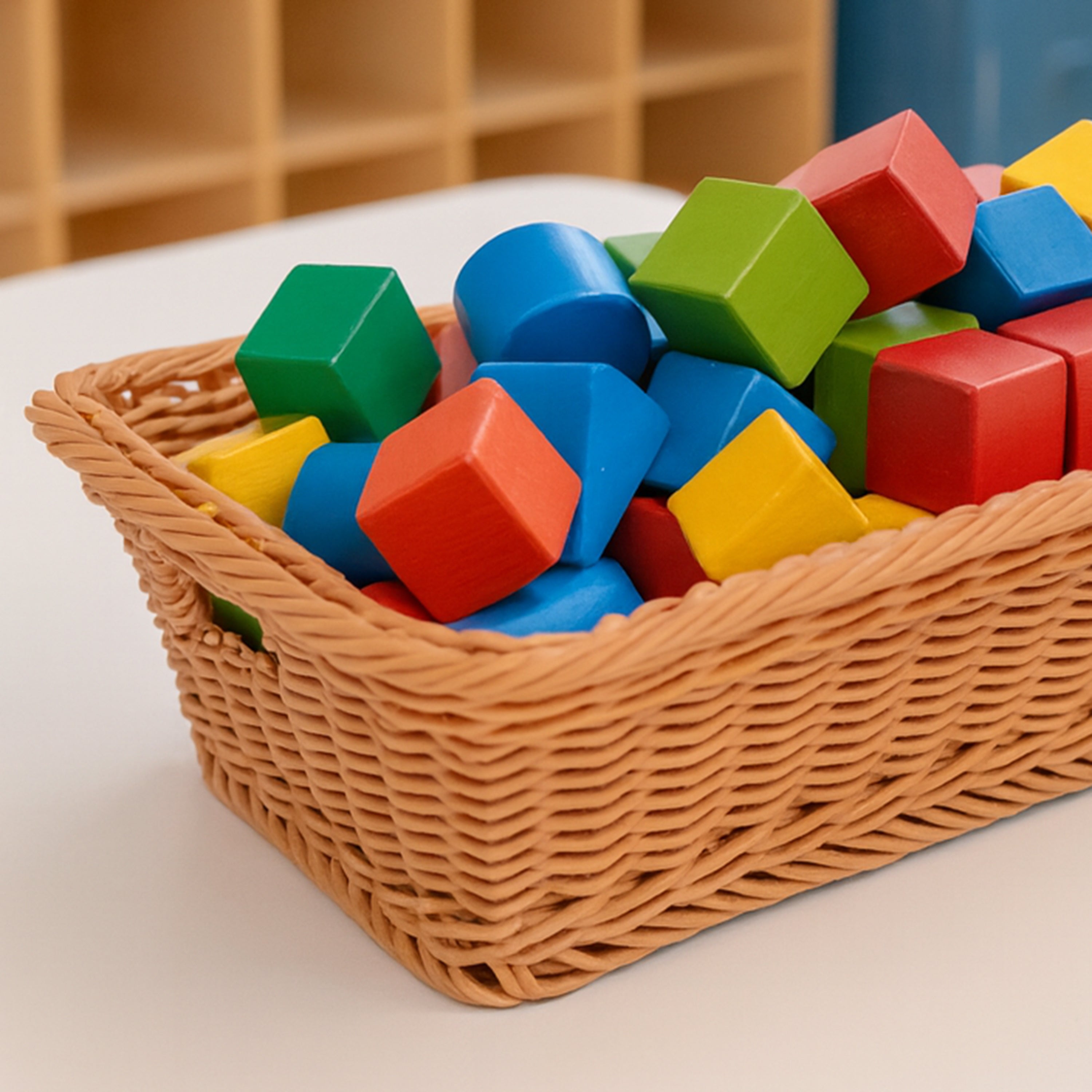 Durable Low Rectangular Woven Plastic Basket with Handles
