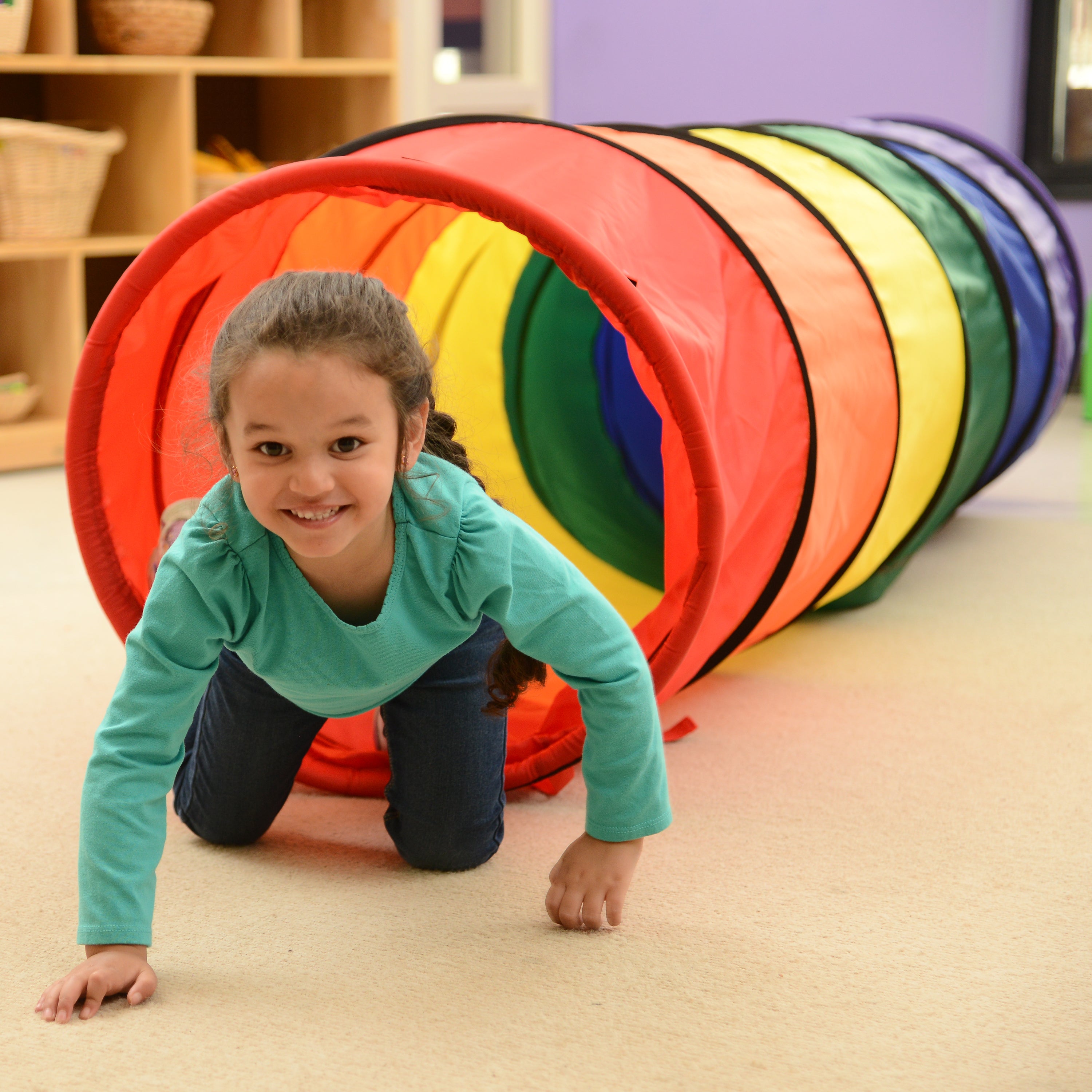 8-Foot Rainbow Crawl Tunnel for Kids | Indoor/Outdoor Play Tunnel with Steel Frame
