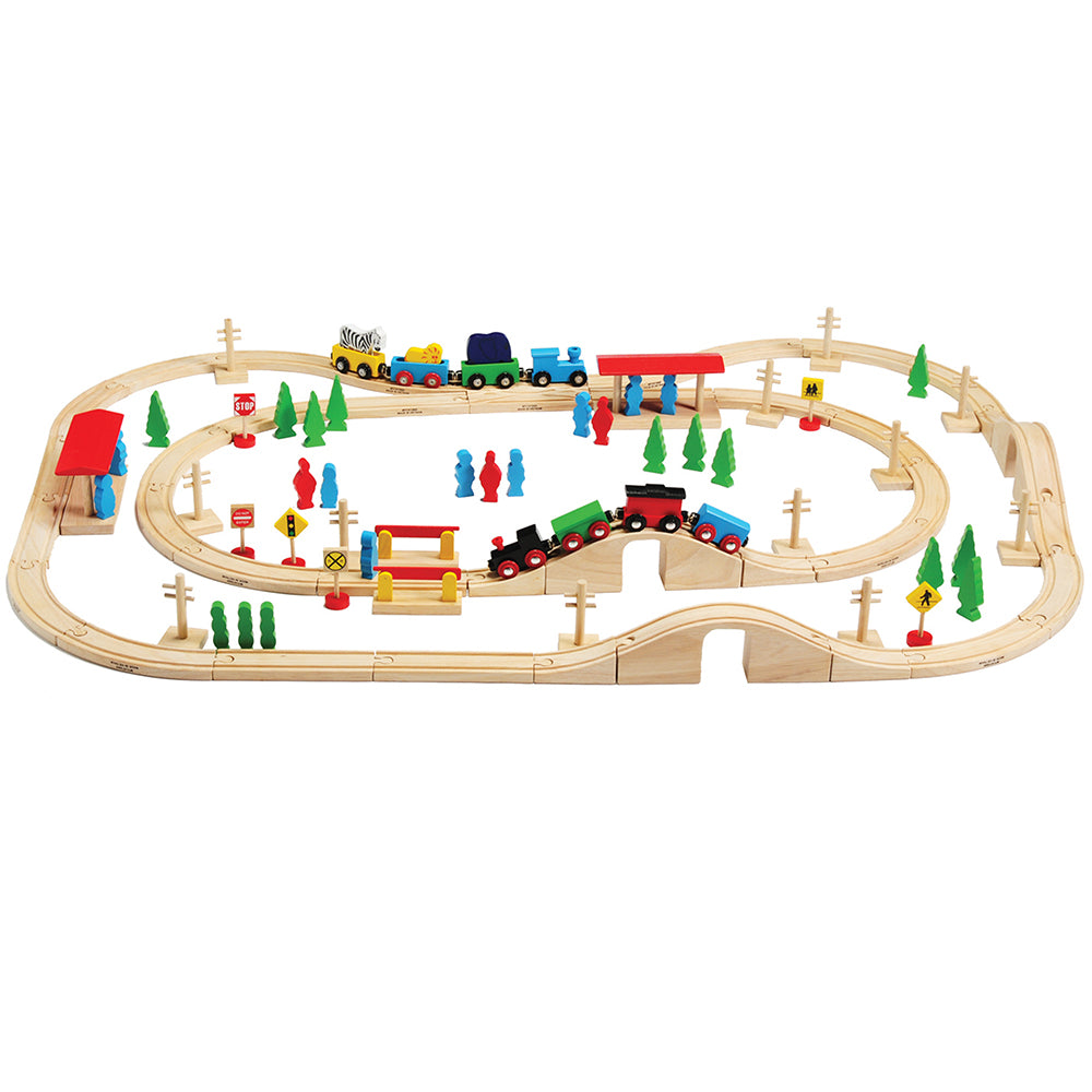 Play Build Wooden Train Set, Complete Toddler Train Set, 80 Piece Interactive Learn Creative Track Design Ages 3 80 Set Play Build Wooden Train Set, Complete Toddler Train Set, 80 Piece Interactive Learn Creative Track Design Ages 3 80 Set