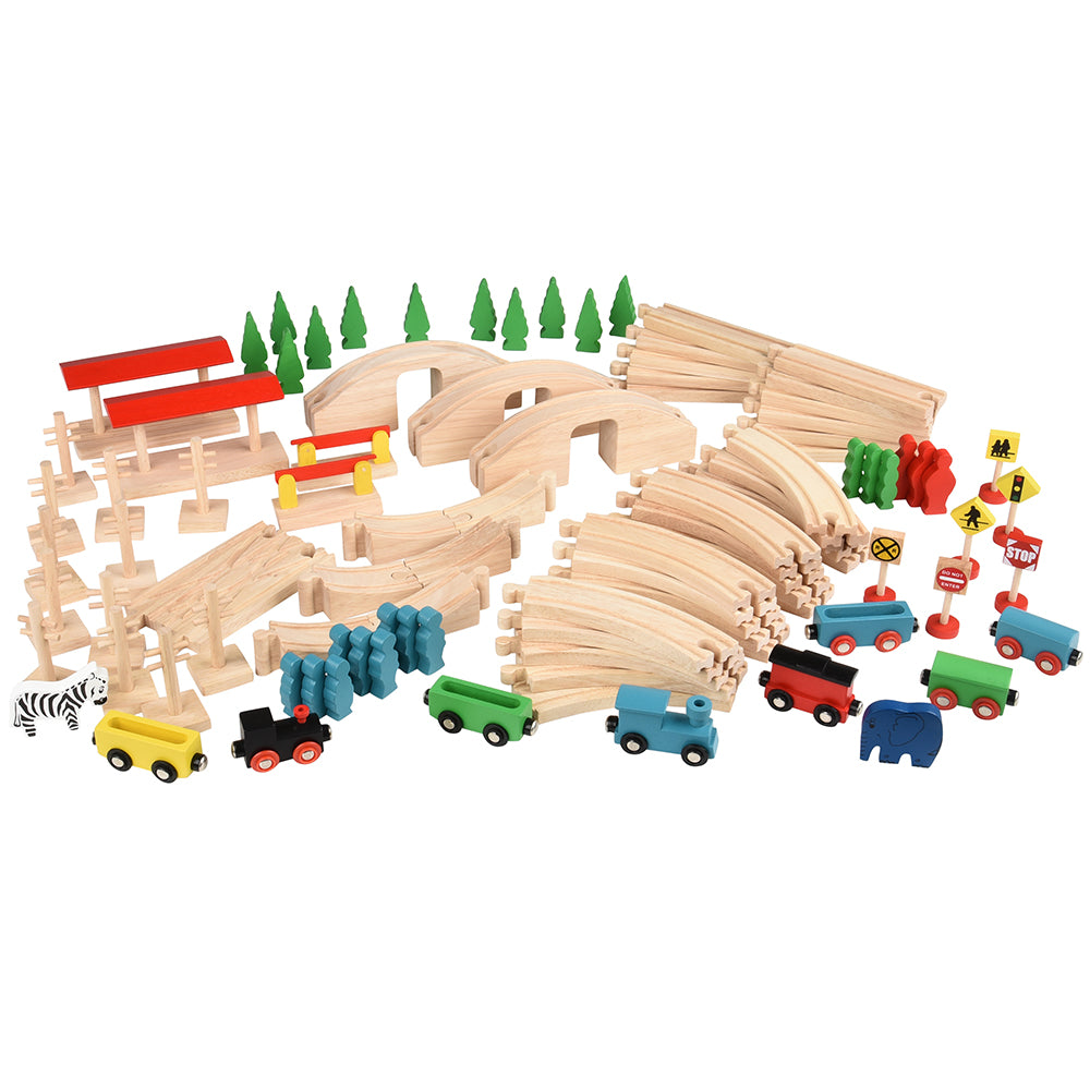 55-Piece Magnetic Wooden Train Set with Tracks, Bridges & Accessories