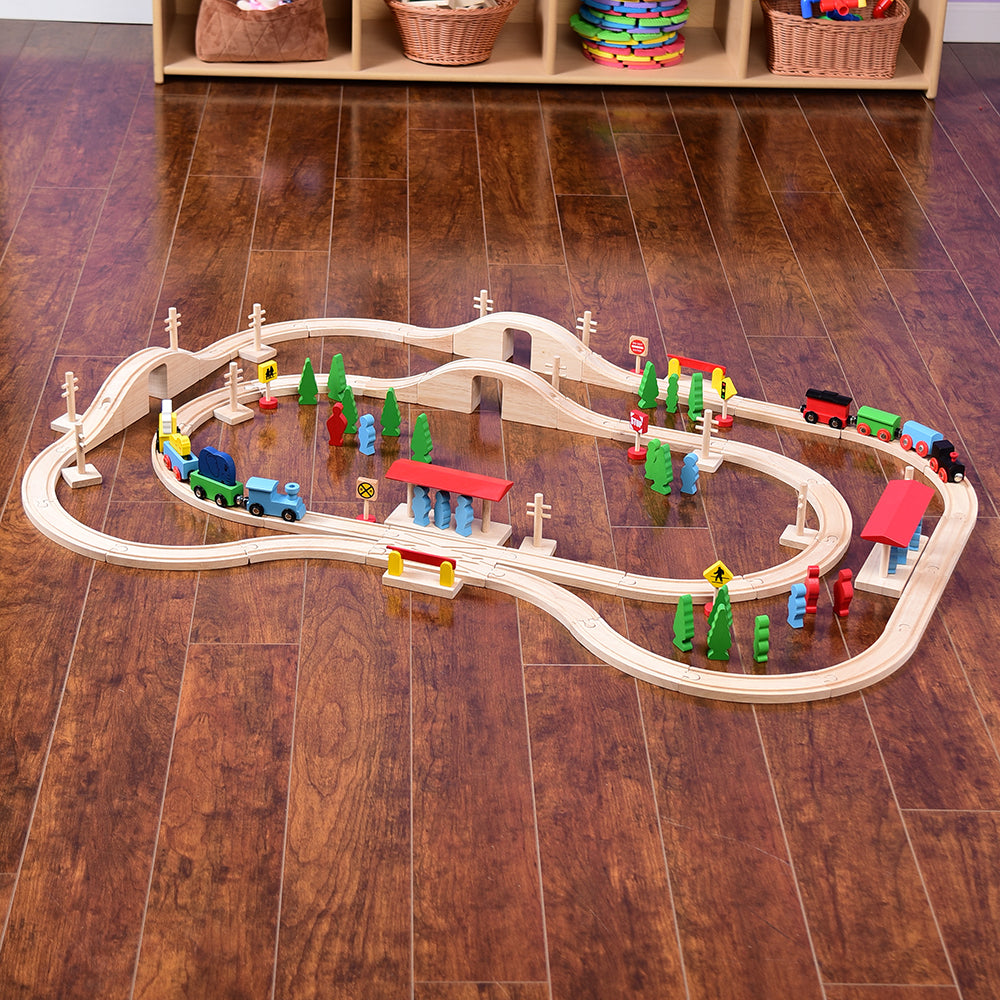 55-Piece Magnetic Wooden Train Set with Tracks, Bridges & Accessories in the Classroom