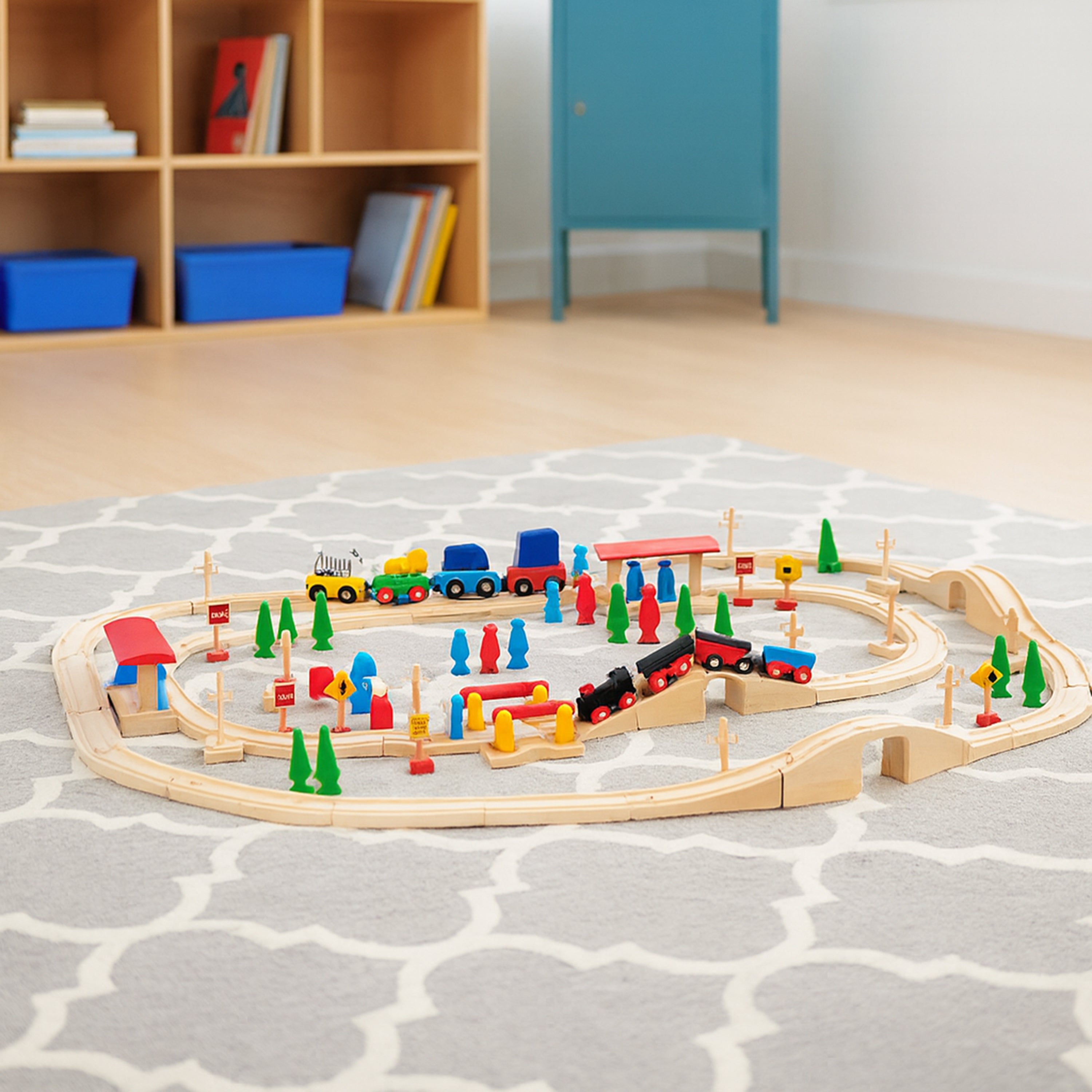 55-Piece Magnetic Wooden Train Set with Tracks, Bridges & Accessories | Classic BlockPlayset