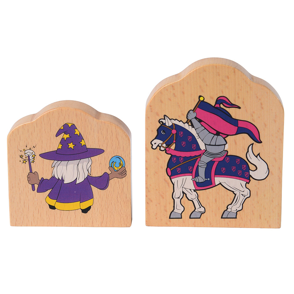 Back View of izard & Knight Wooden Block Figures