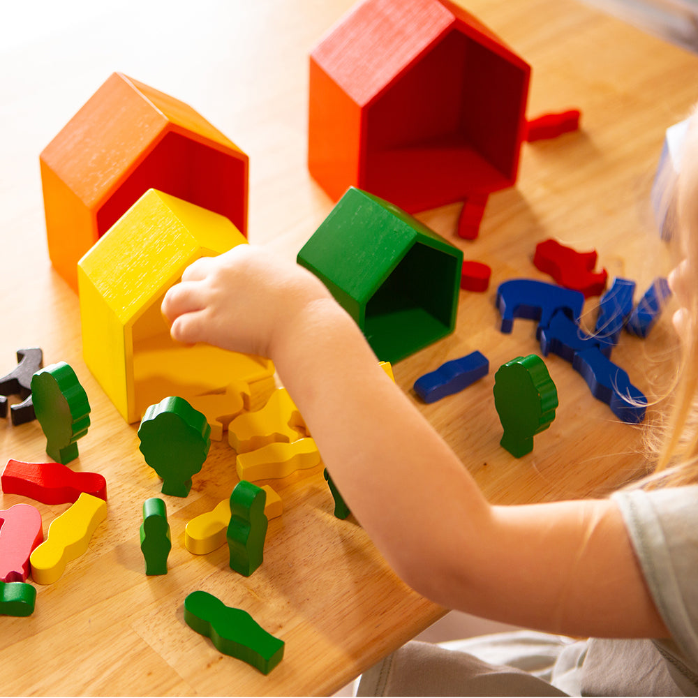 Pretend Play with Wooden Nesting Houses & Figures