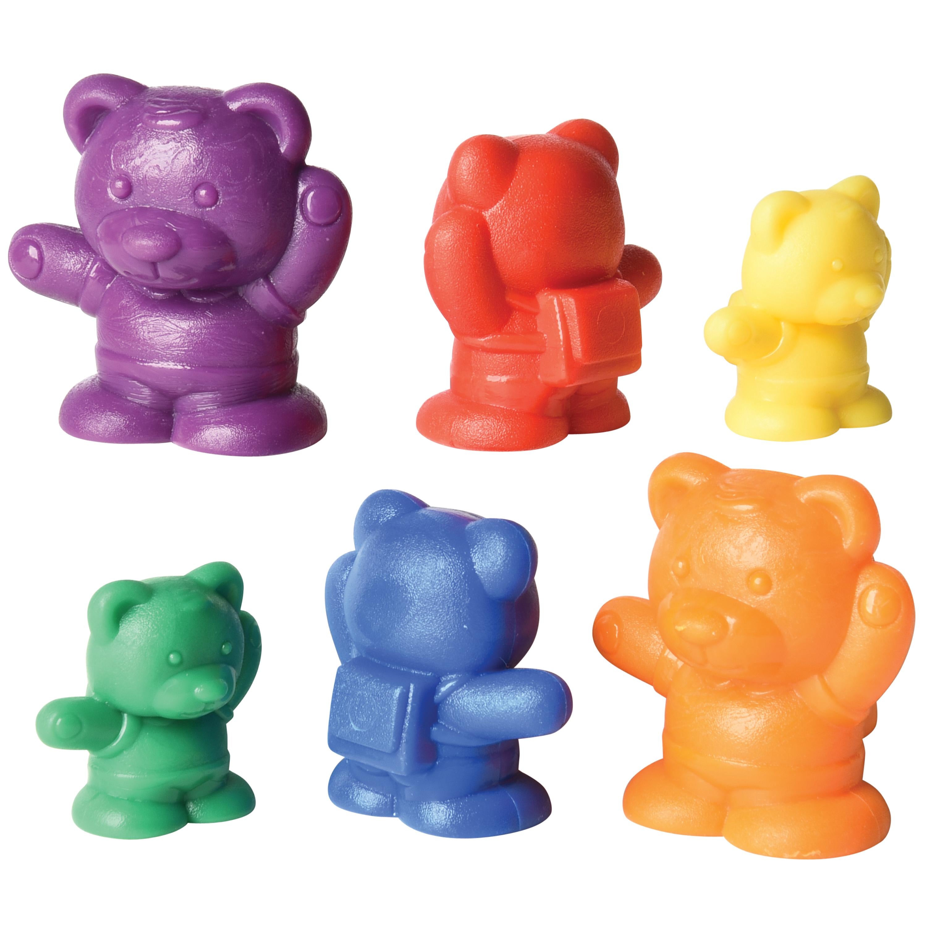 Set of six colorful bear-shaped figures on a white background