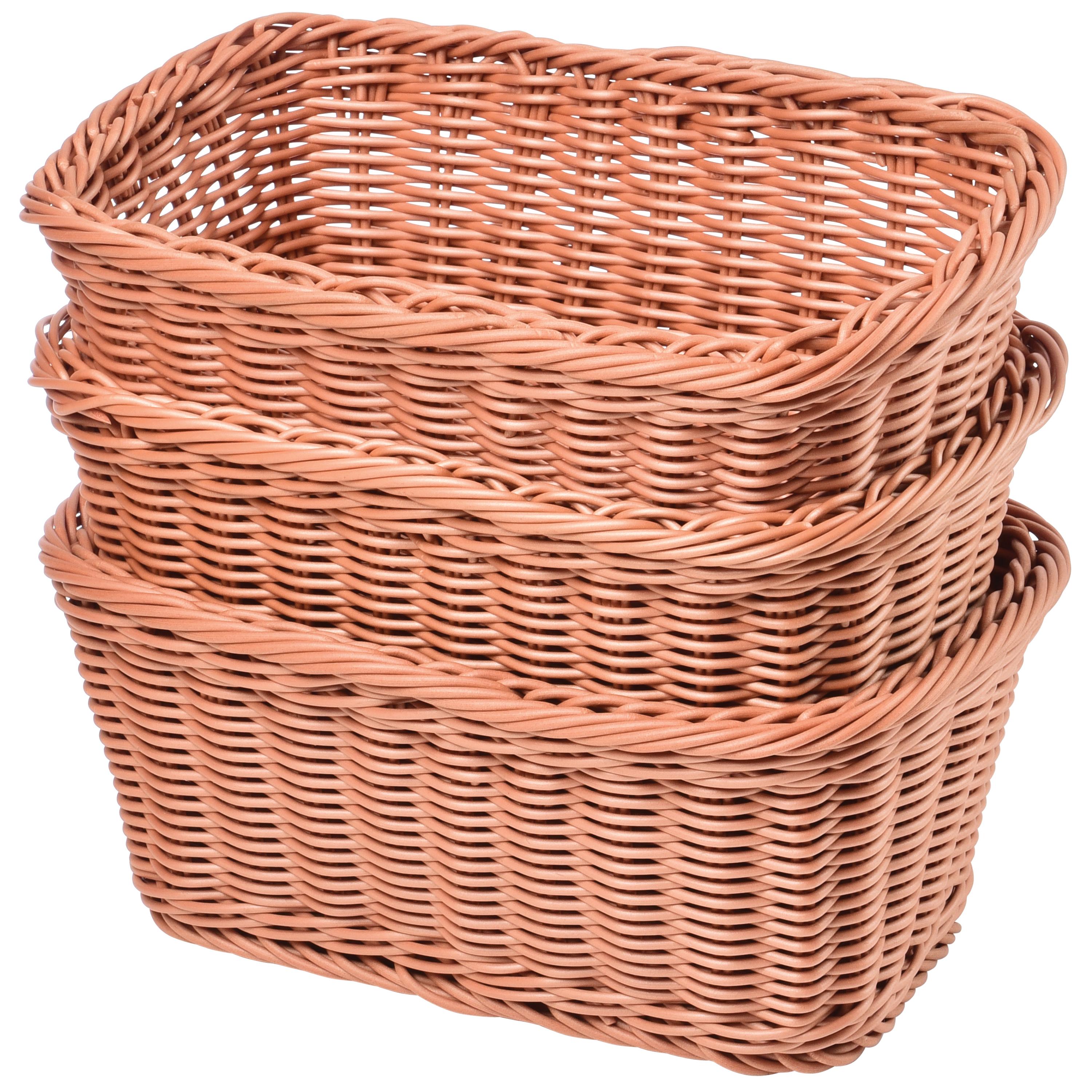 Stack of woven baskets on a white background