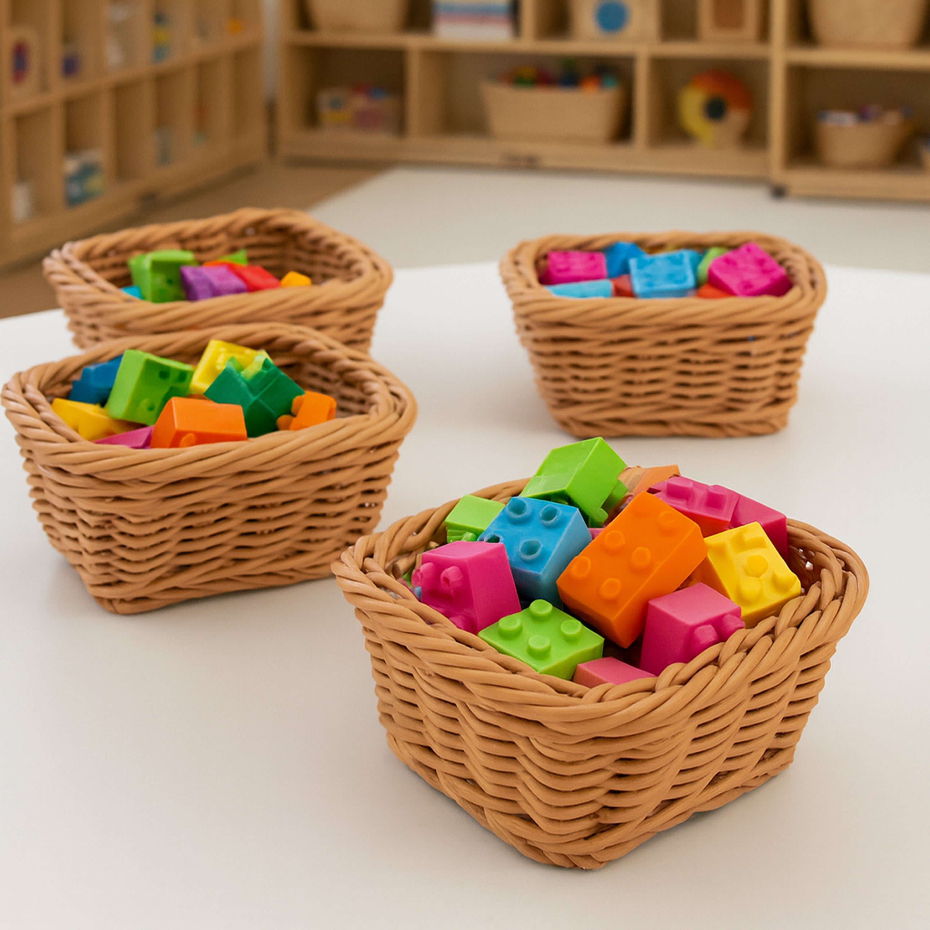 Square Plastic Woven Baskets | Set of 6 | Durable, Dishwasher-Safe Classroom Storage