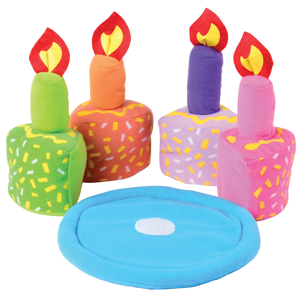 Birthday Cake 9-Piece Play Set | Soft Fabric Cake with Removable Slices, Candle, and Plate