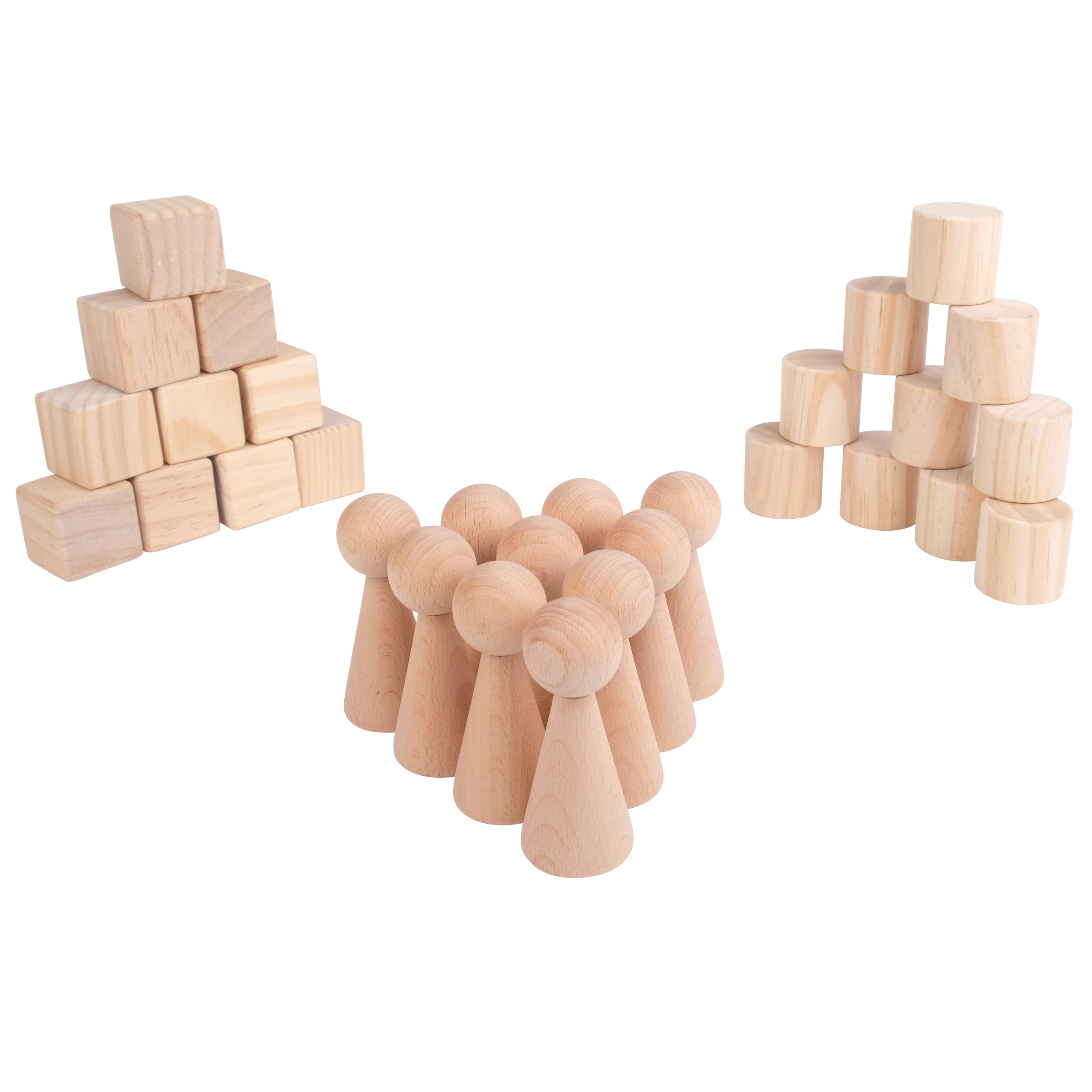 Cylinders, Cubes & Cones Hardwood Blocks | 30-Piece Toddler Shape Building Set