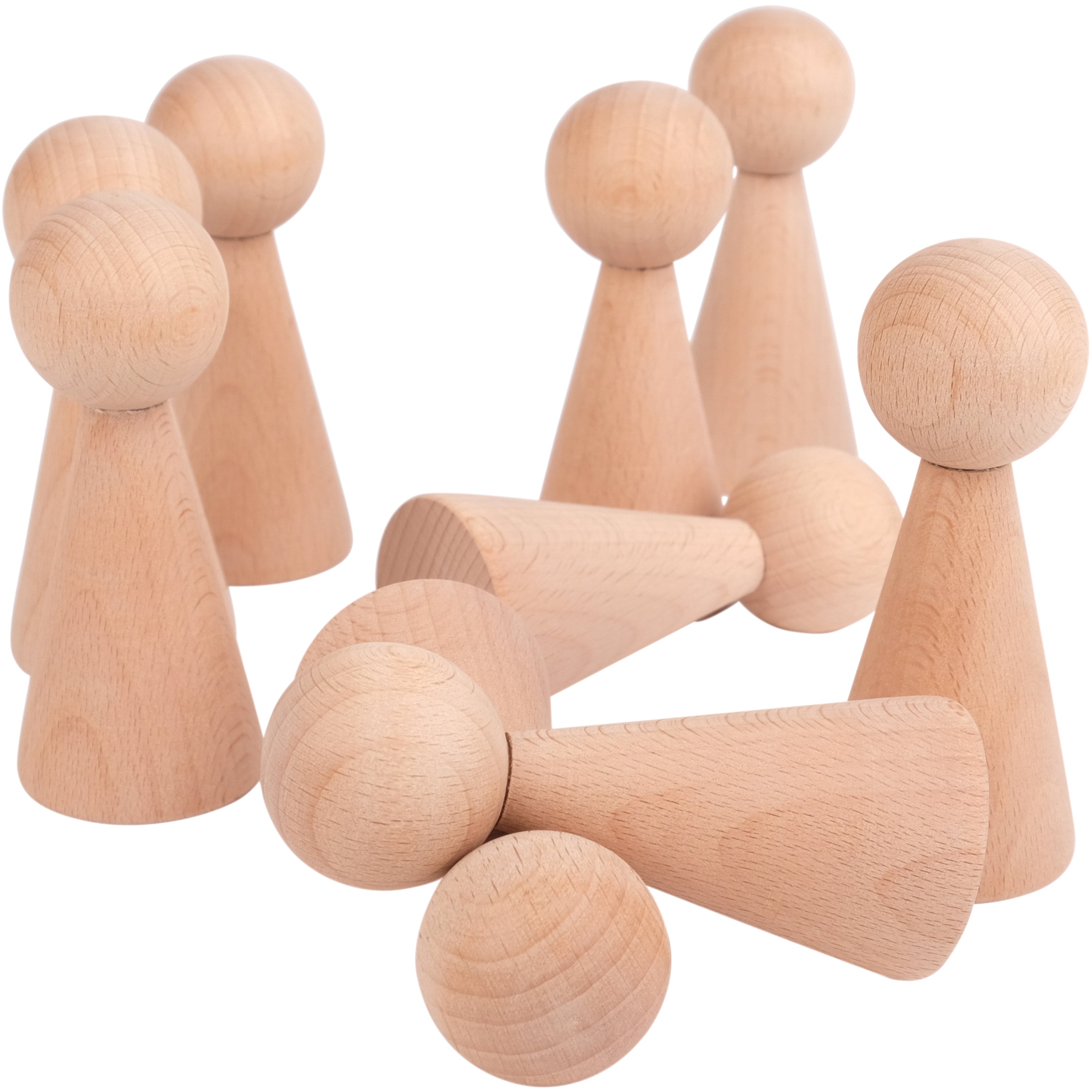 Set of wooden peg people on a white background