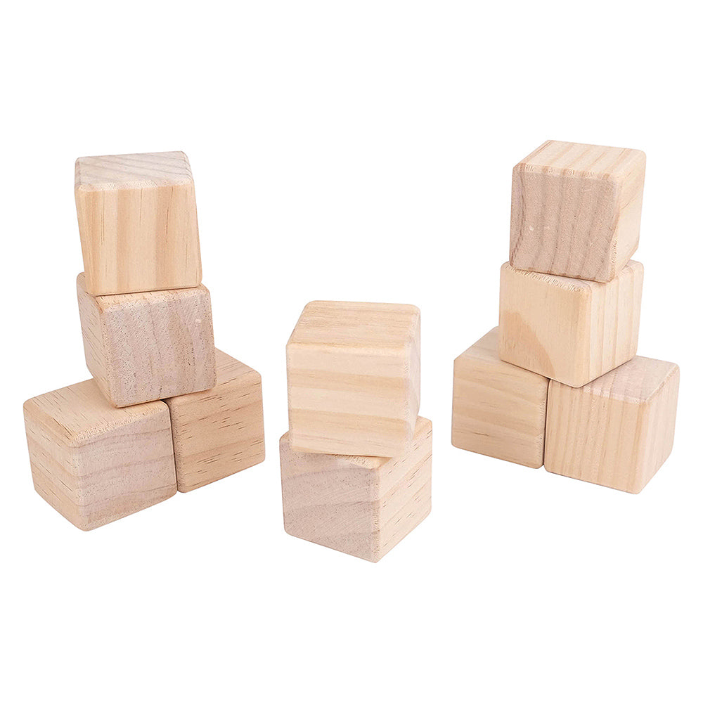 Stacked Wooden cube blocks on a white background