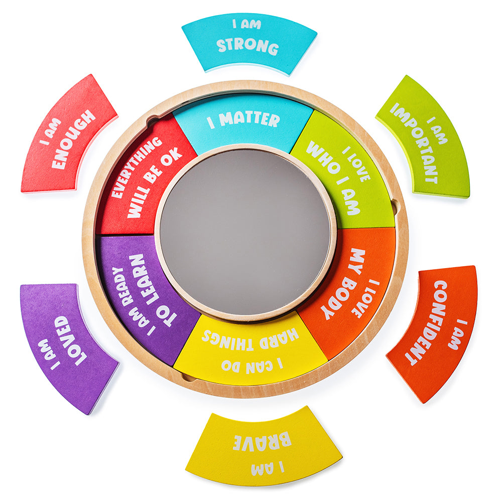 Colorful wheel with motivational phrases on a white background