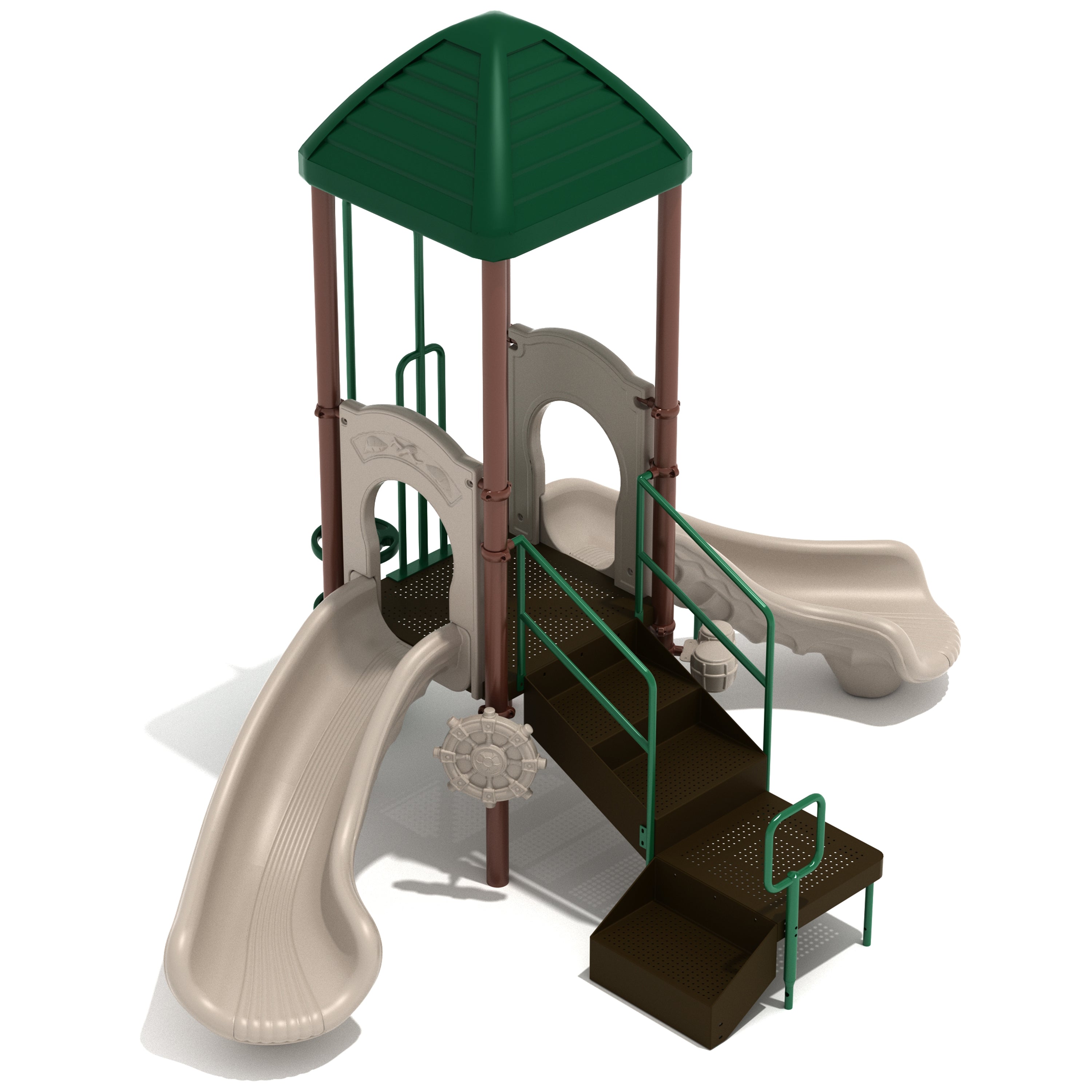 Playground structure with slides and stairs on a white background