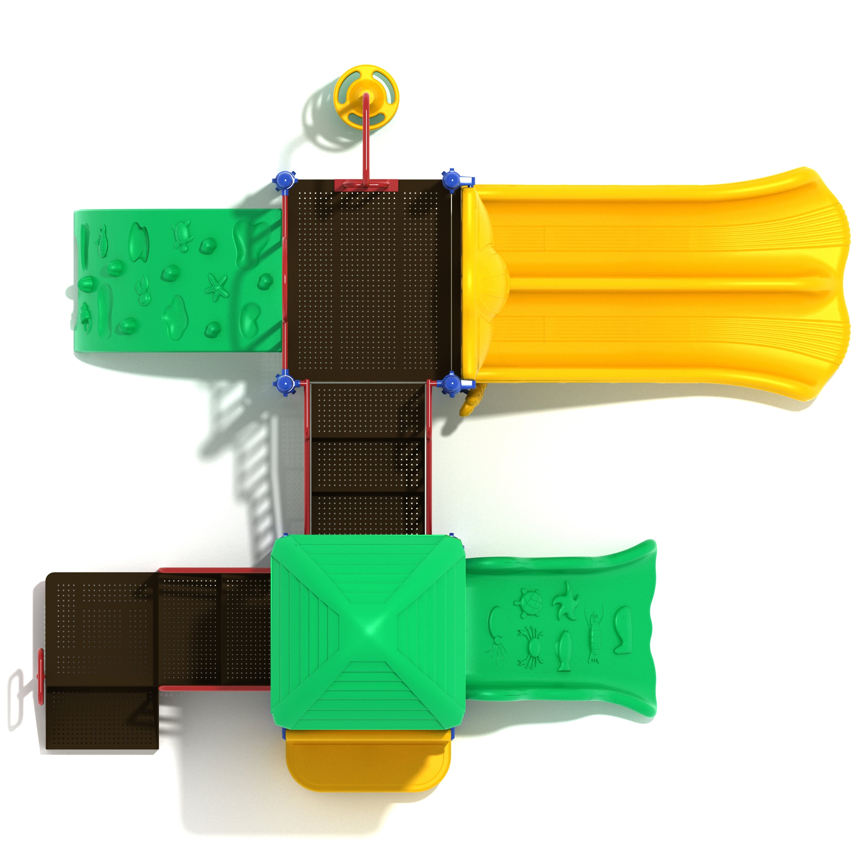 top view of playground structure with slides