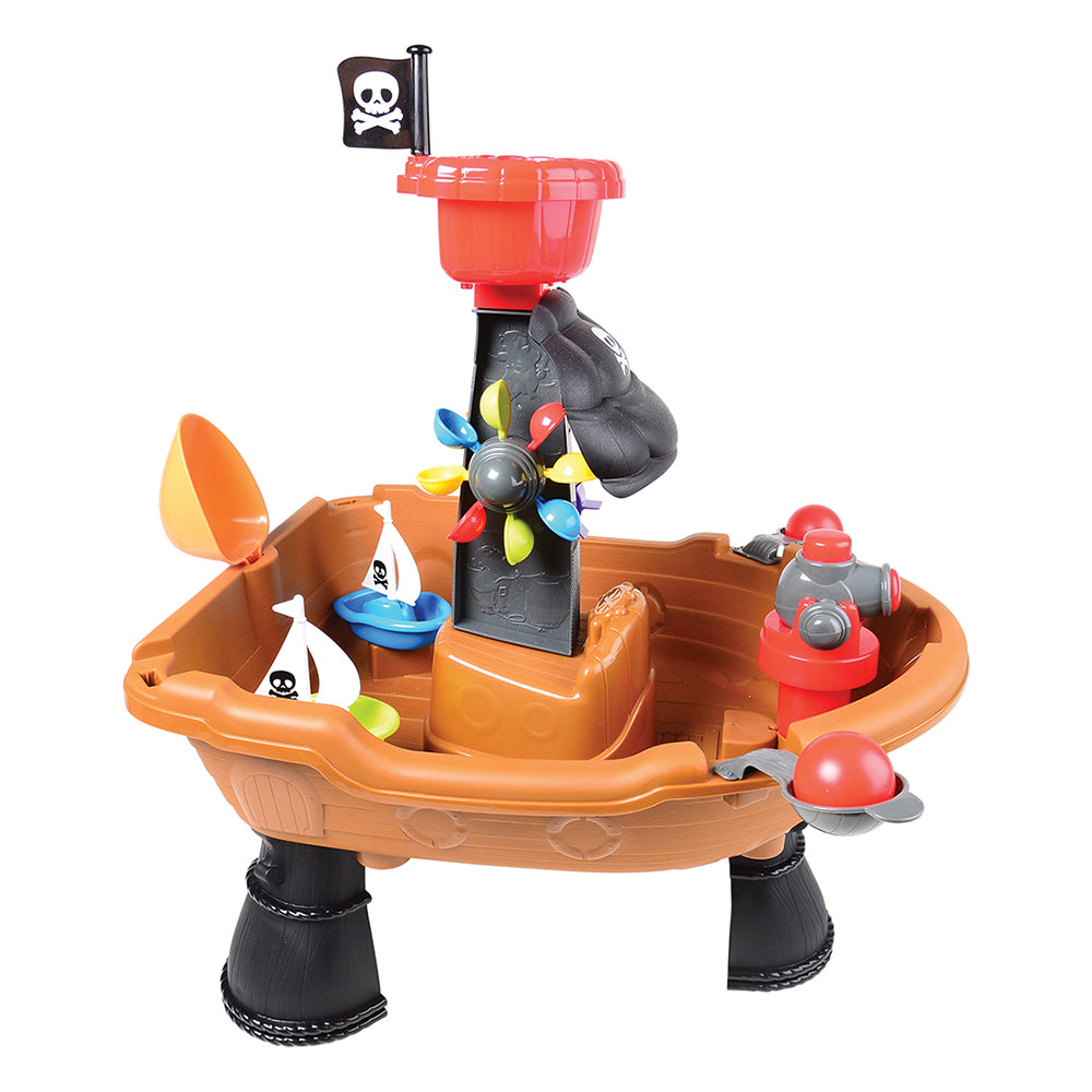 Side View of Pirate Ship Water Table with Cannon, Catapult & Water Wheels