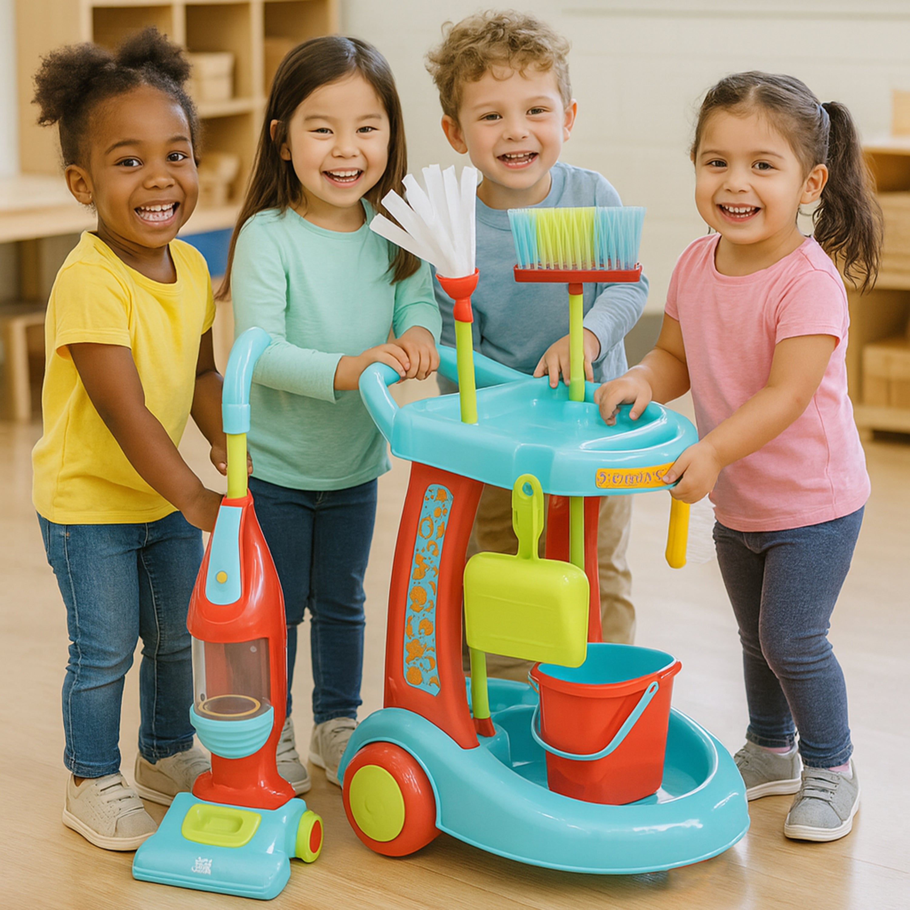 Little Helper Cleaning Set | 12-Piece Toy Kit with Motorized Vacuum & Rolling Cart