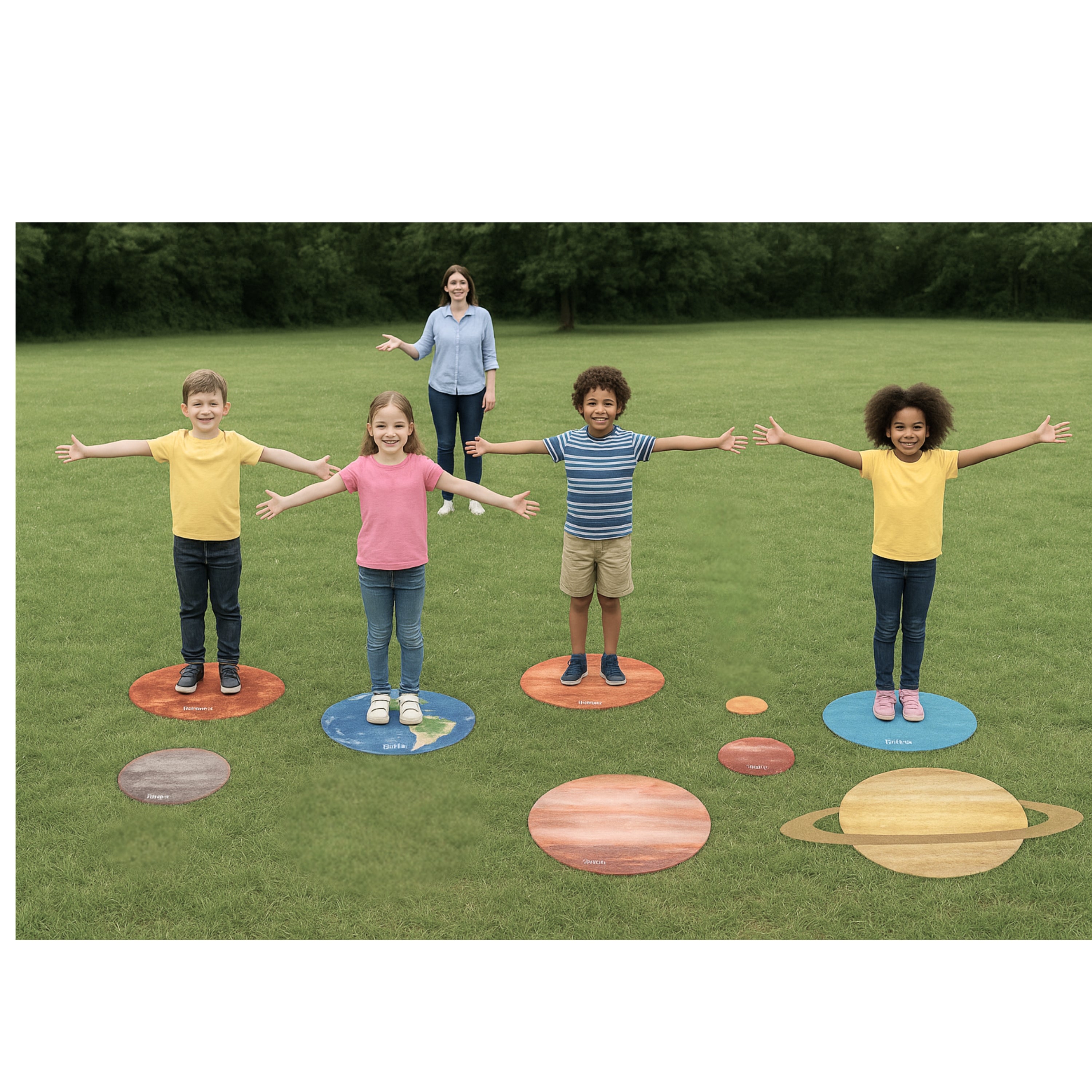 Solar System Floor Mats for Kids – 10-Piece Indoor/Outdoor Space-Themed Seating Set with Non-Slip Rubber Backing & Labeled Planets