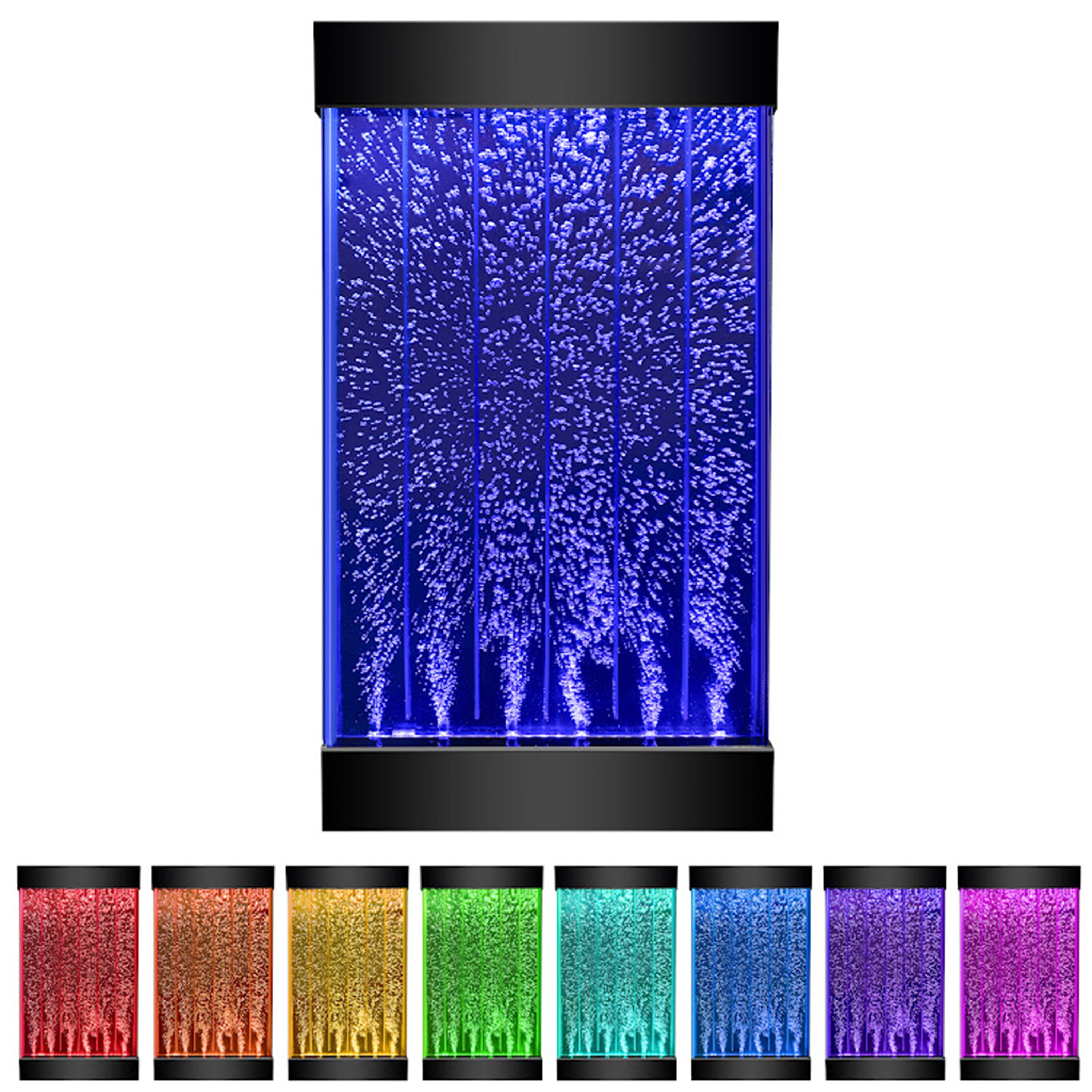 Colorful LED light display with water effect on a white background