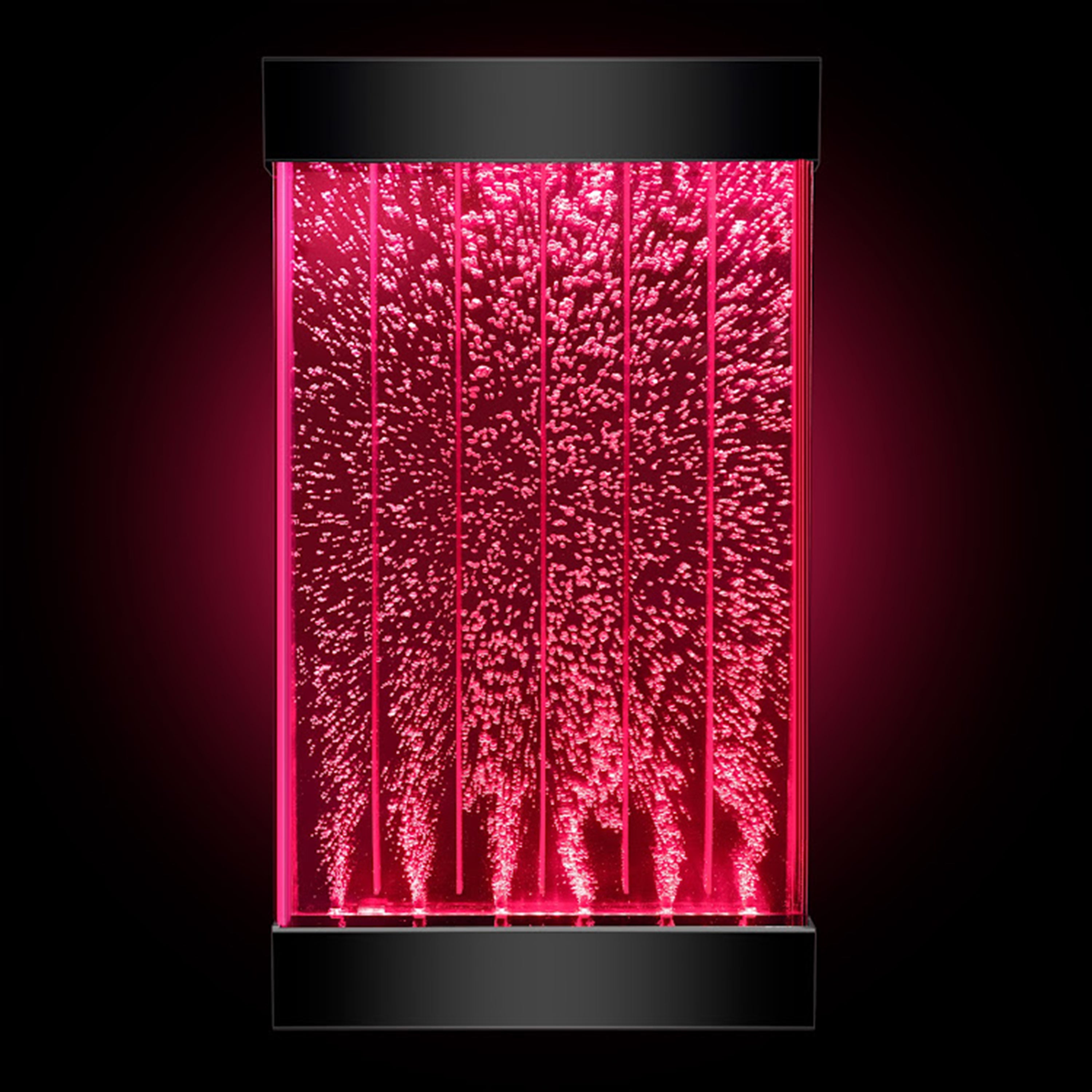 Pink LED light fixture with black base on a dark background