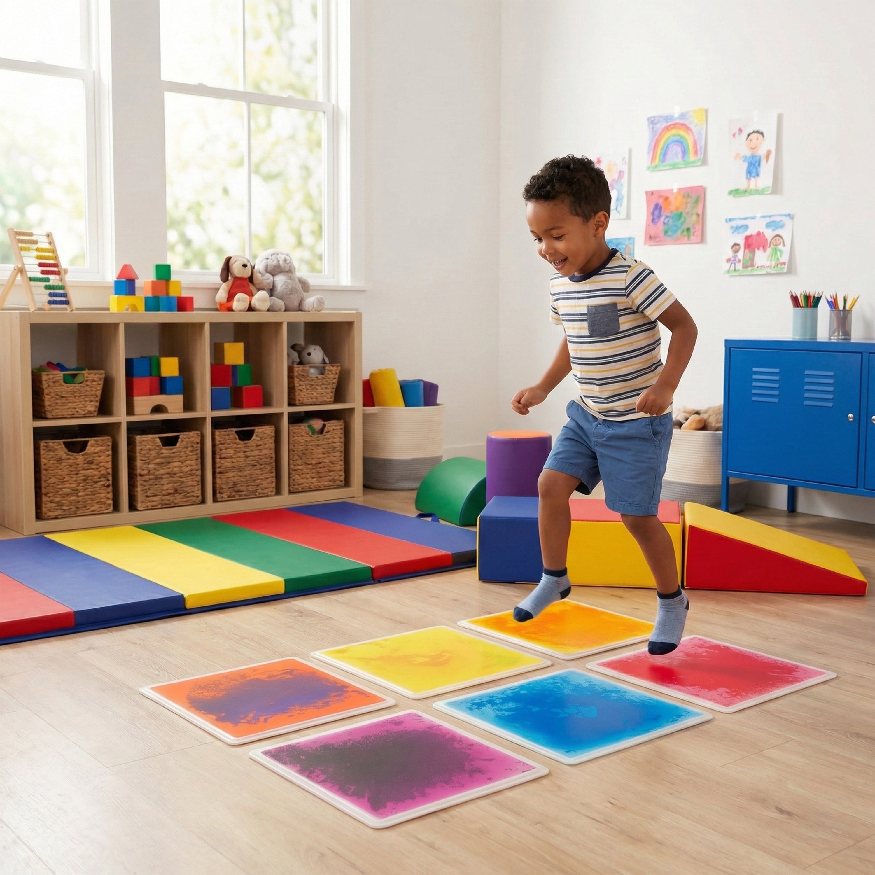 12" Classic Liquid Floor Tiles | 6-Pack Pressure-Activated Sensory Movement Mats