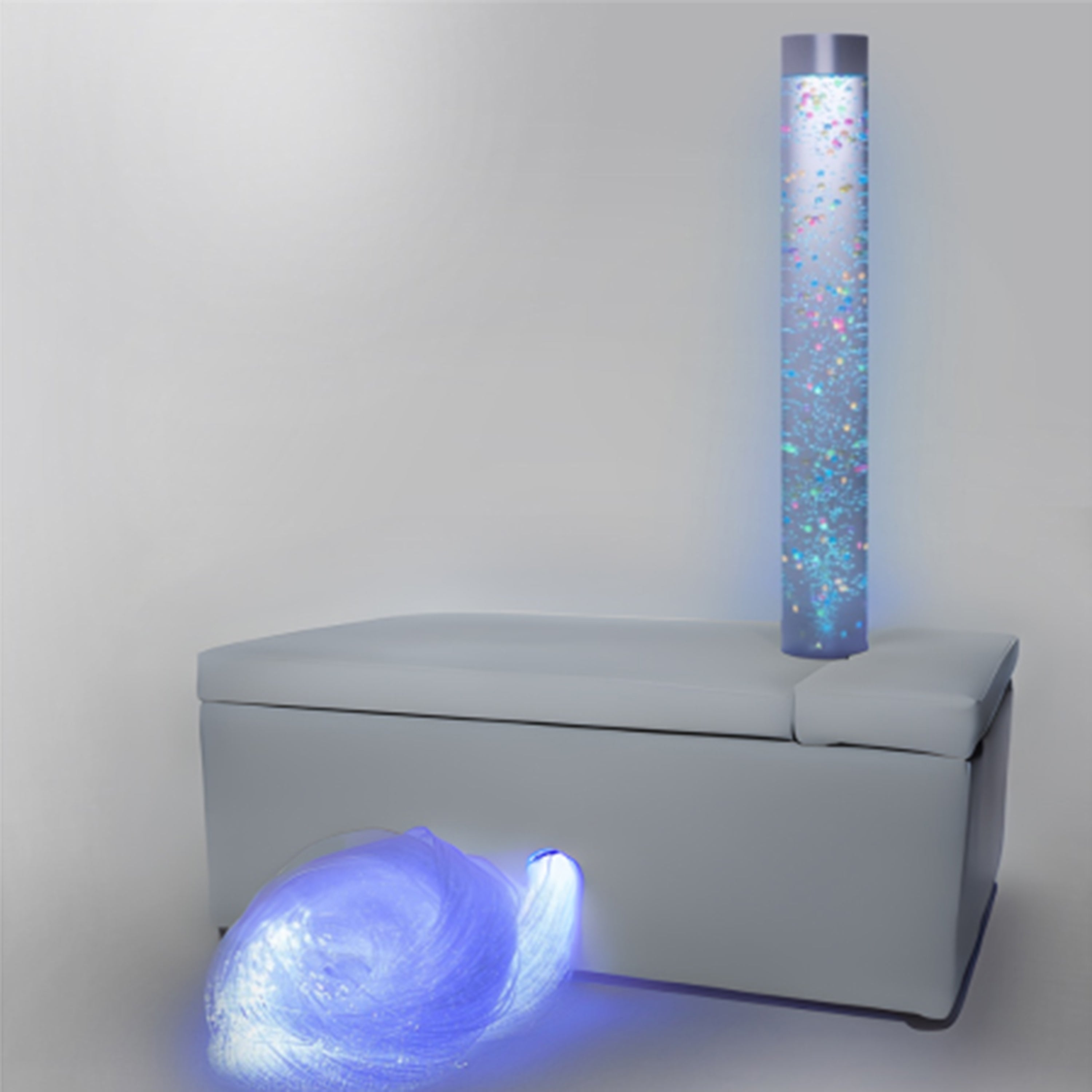 Decorative lamp with colorful LED lights on a white surface