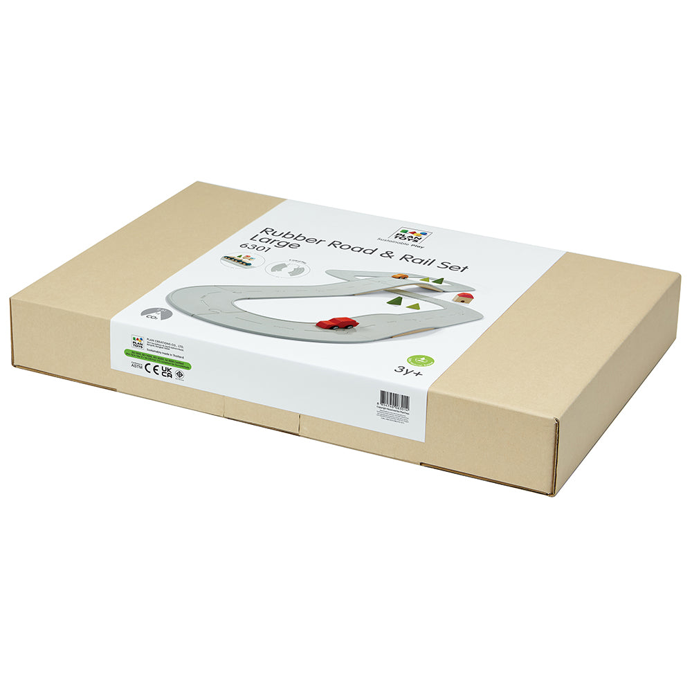 Side view of Large Rubber Road & Rail Set Packaging