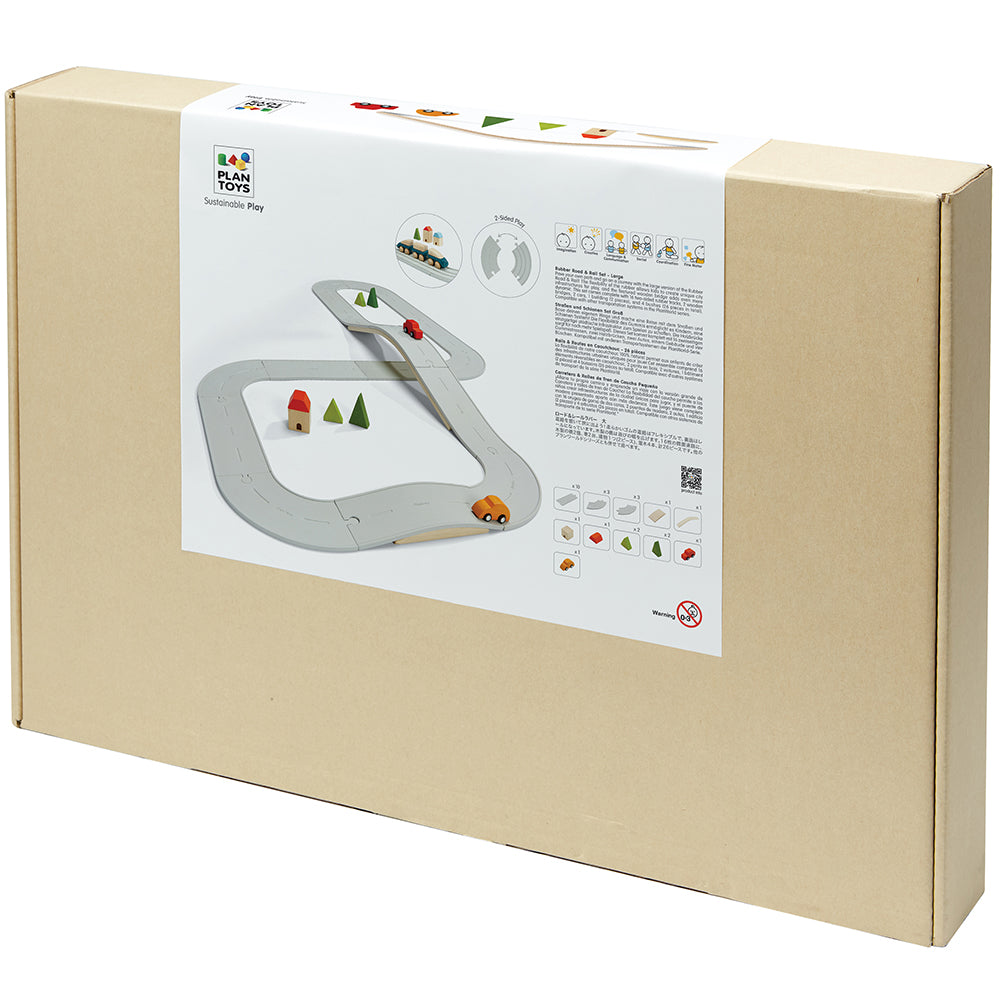 Back view of Large Rubber Road & Rail Set Packaging